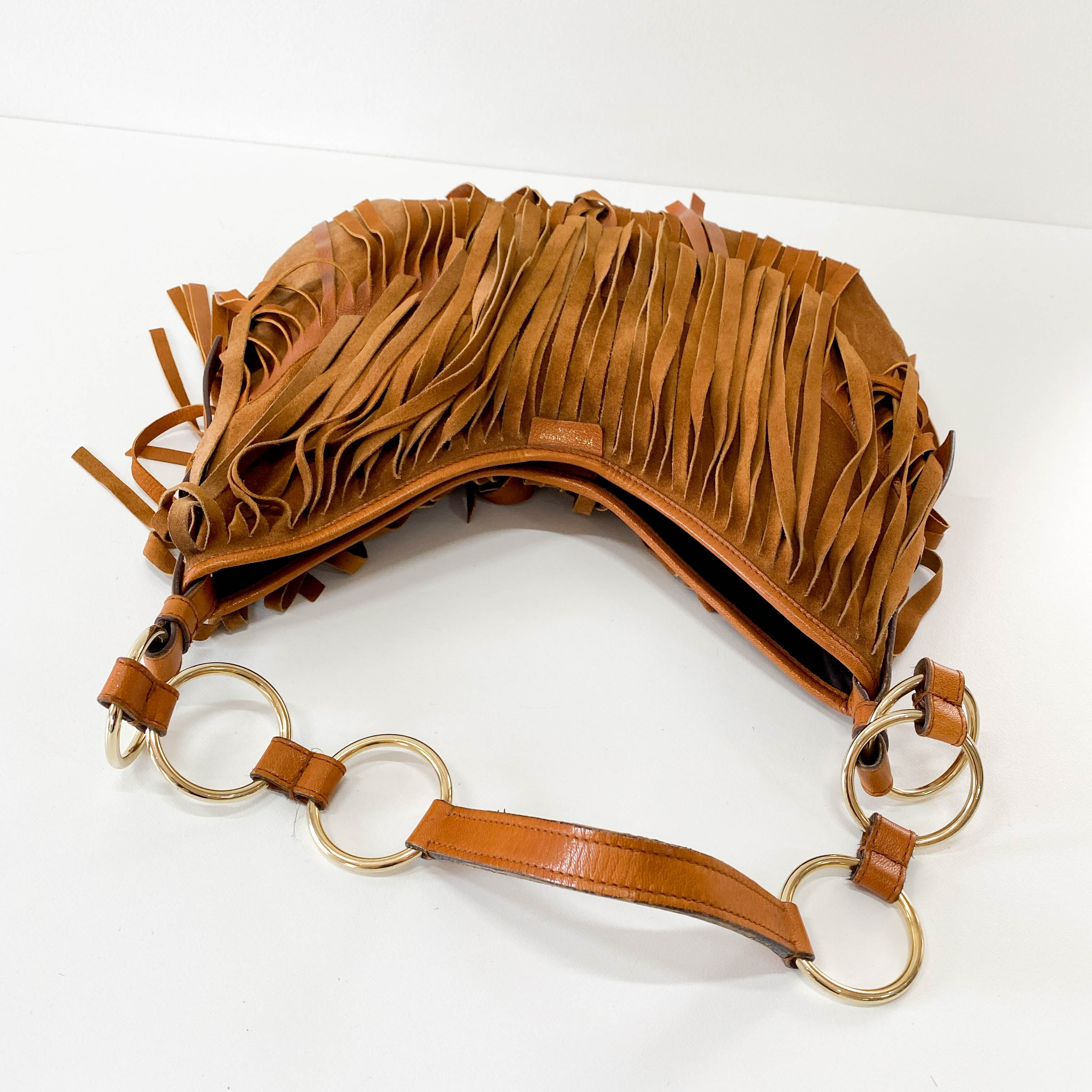 Rive Gauche Fringes Suede Shoulder Bag