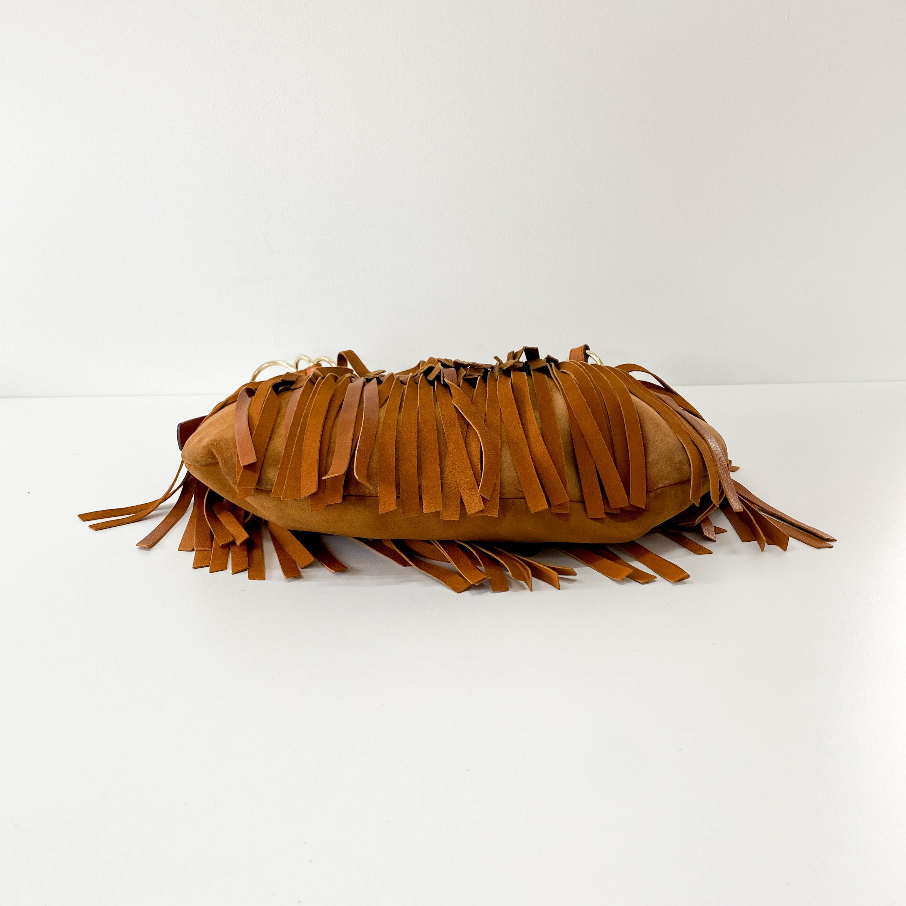 Rive Gauche Fringes Suede Shoulder Bag