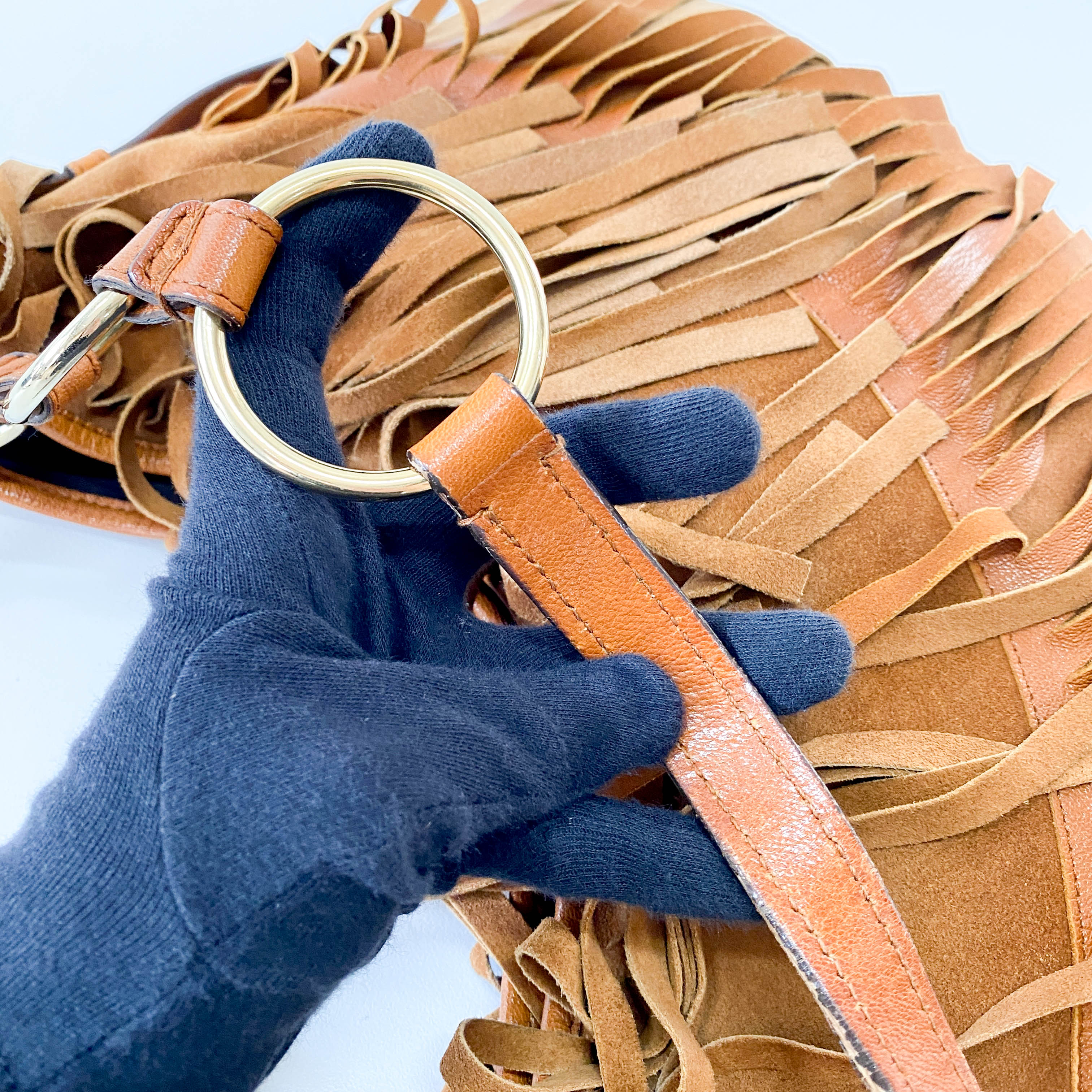 Rive Gauche Fringes Suede Shoulder Bag