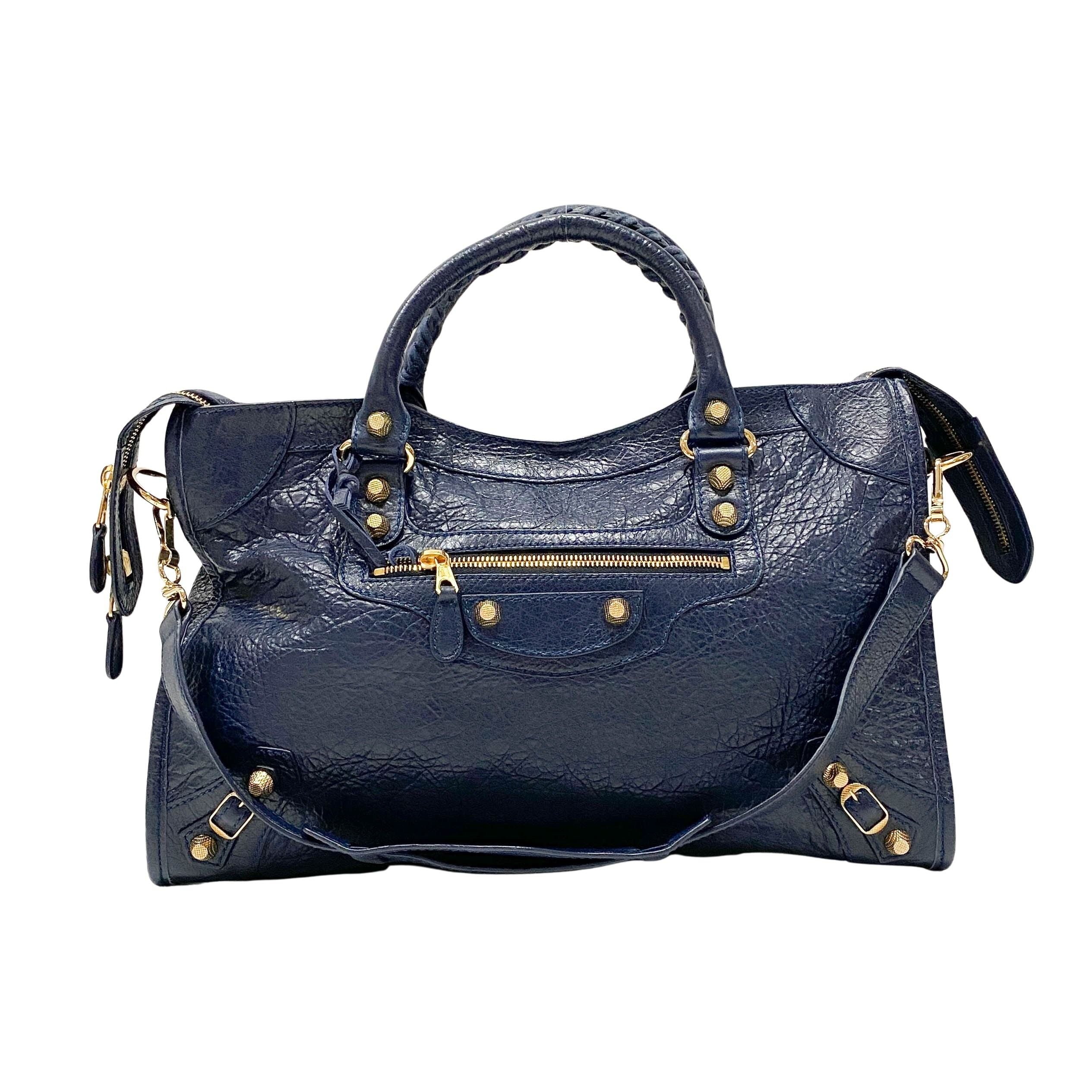 The Giant City 12 Navy Grain Calfskin Two Way Bag