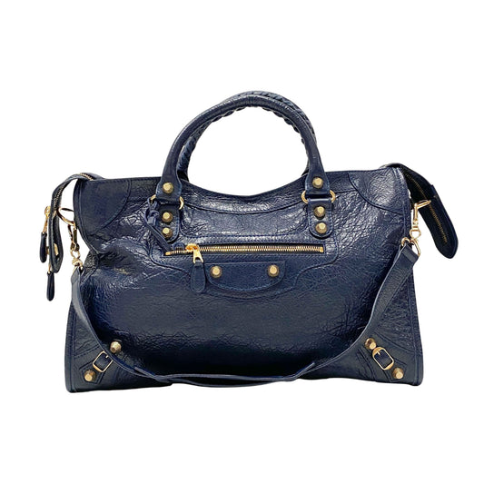 The Giant City 12 Navy Grain Calfskin Two Way Bag