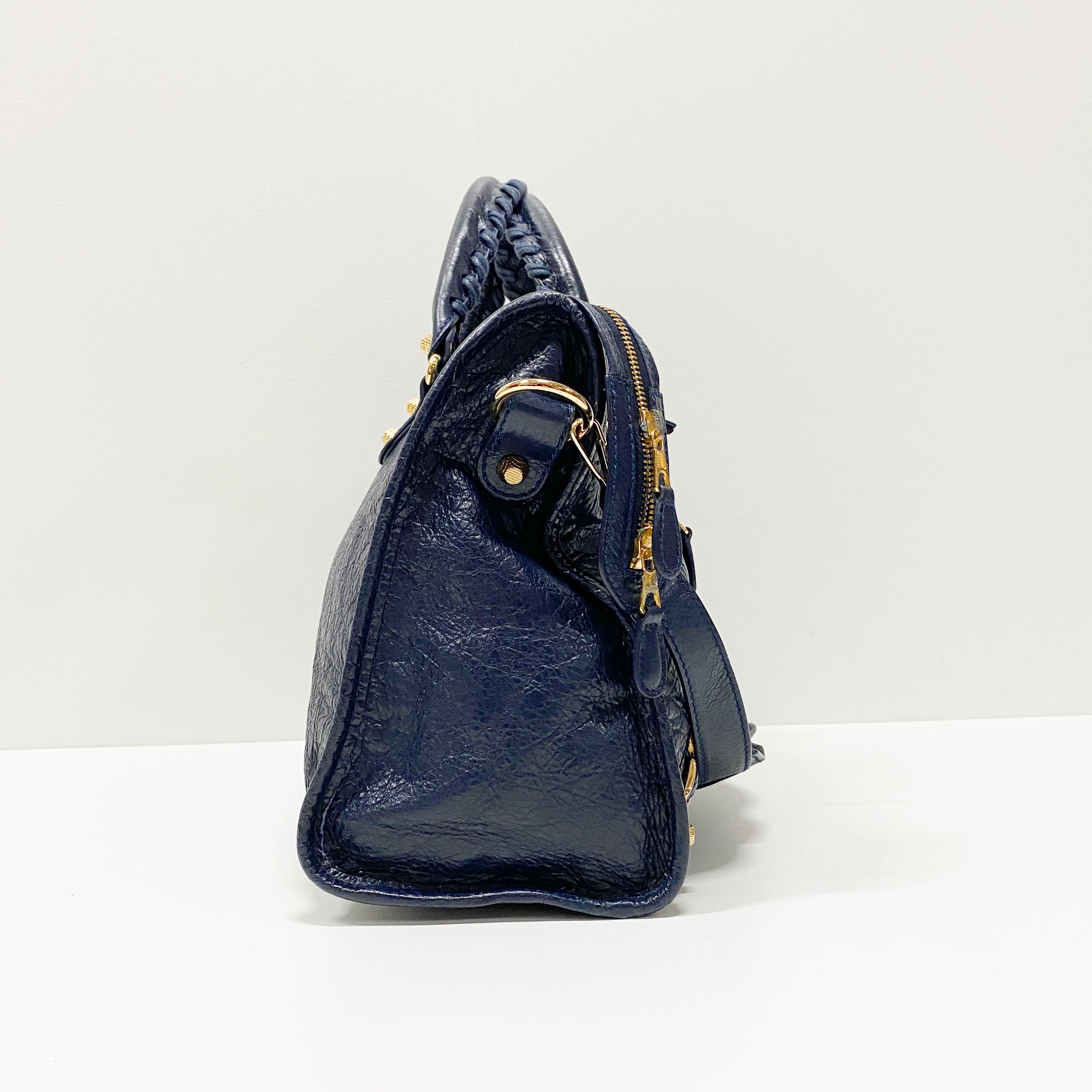 The Giant City 12 Navy Grain Calfskin Two Way Bag