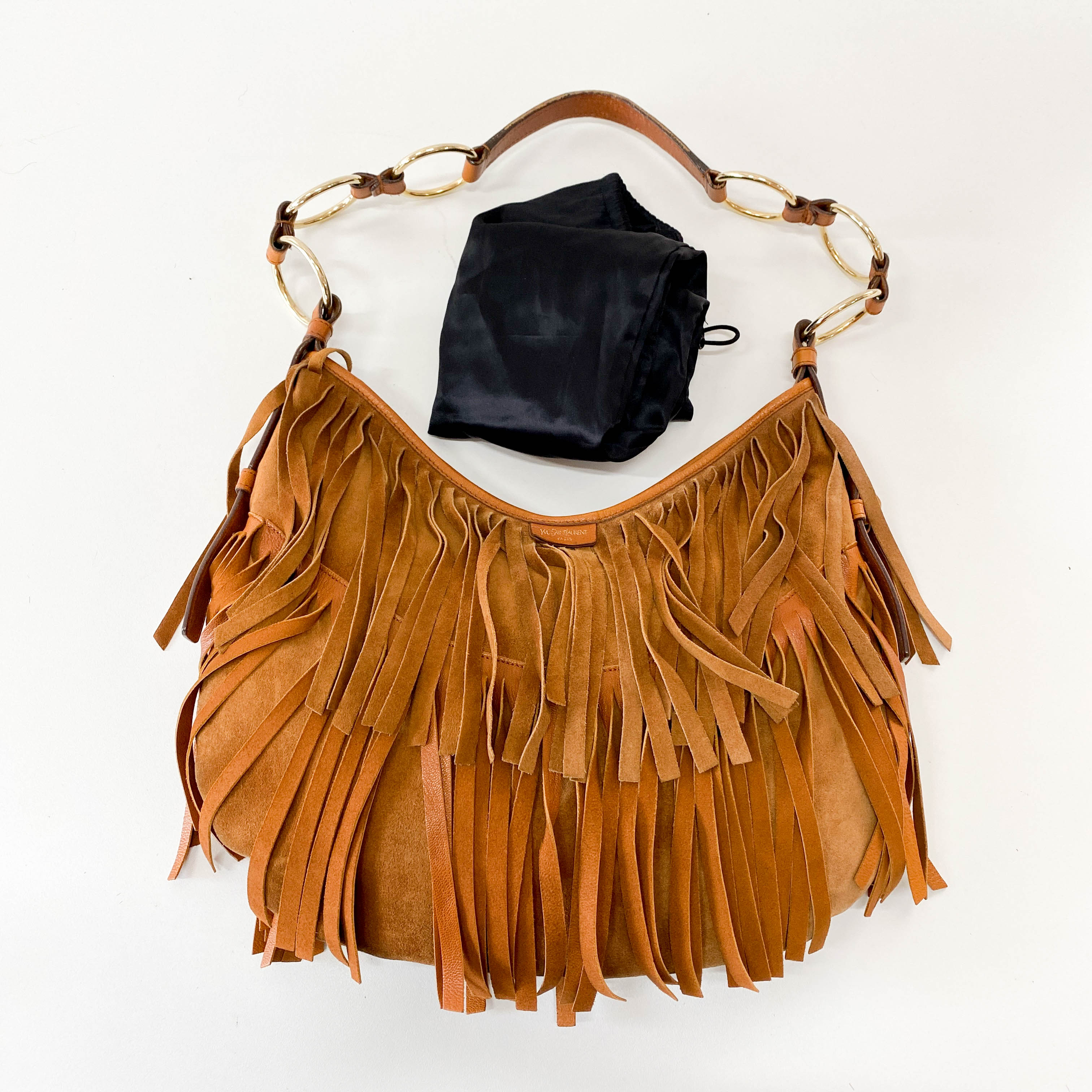 Rive Gauche Fringes Suede Shoulder Bag