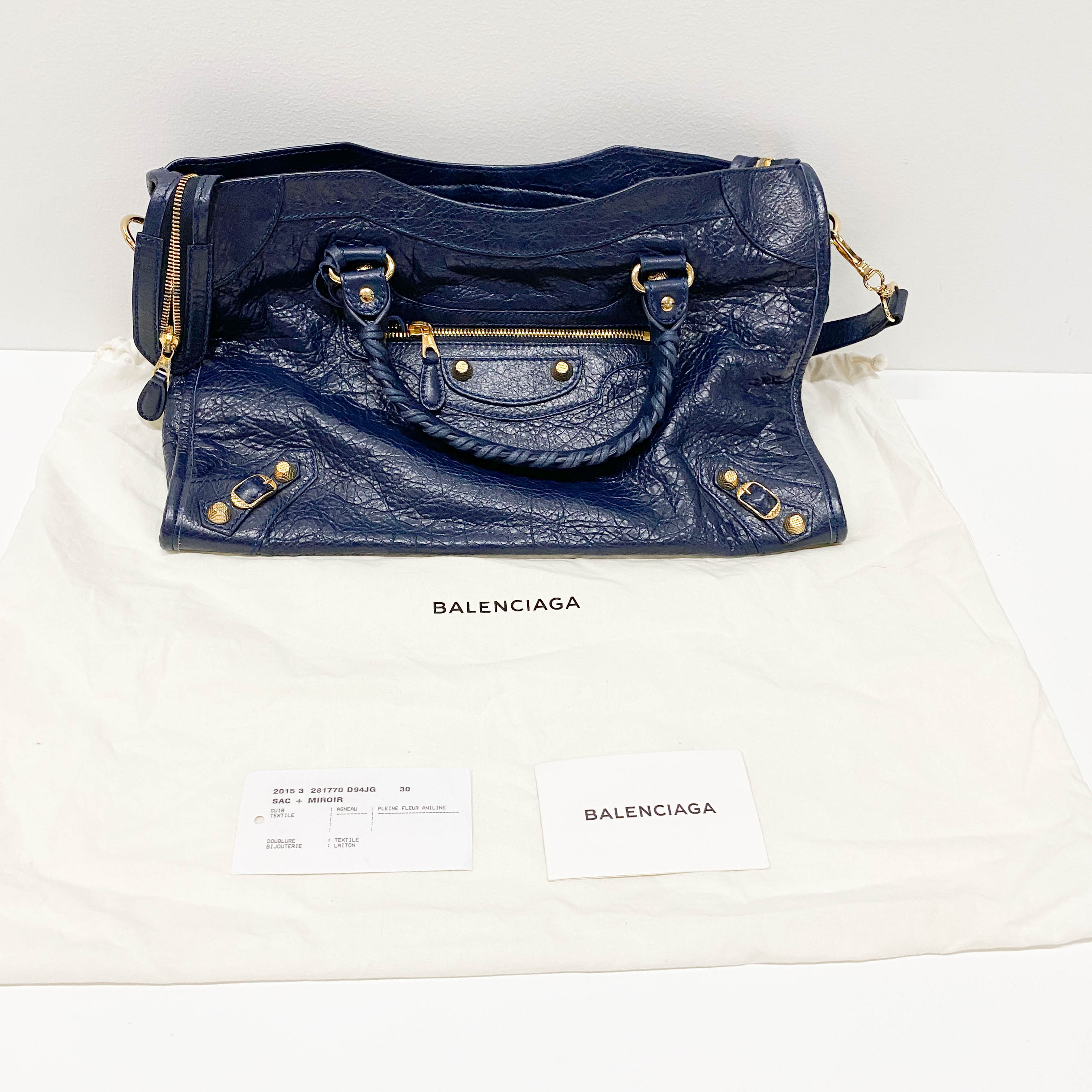 The Giant City 12 Navy Grain Calfskin Two Way Bag