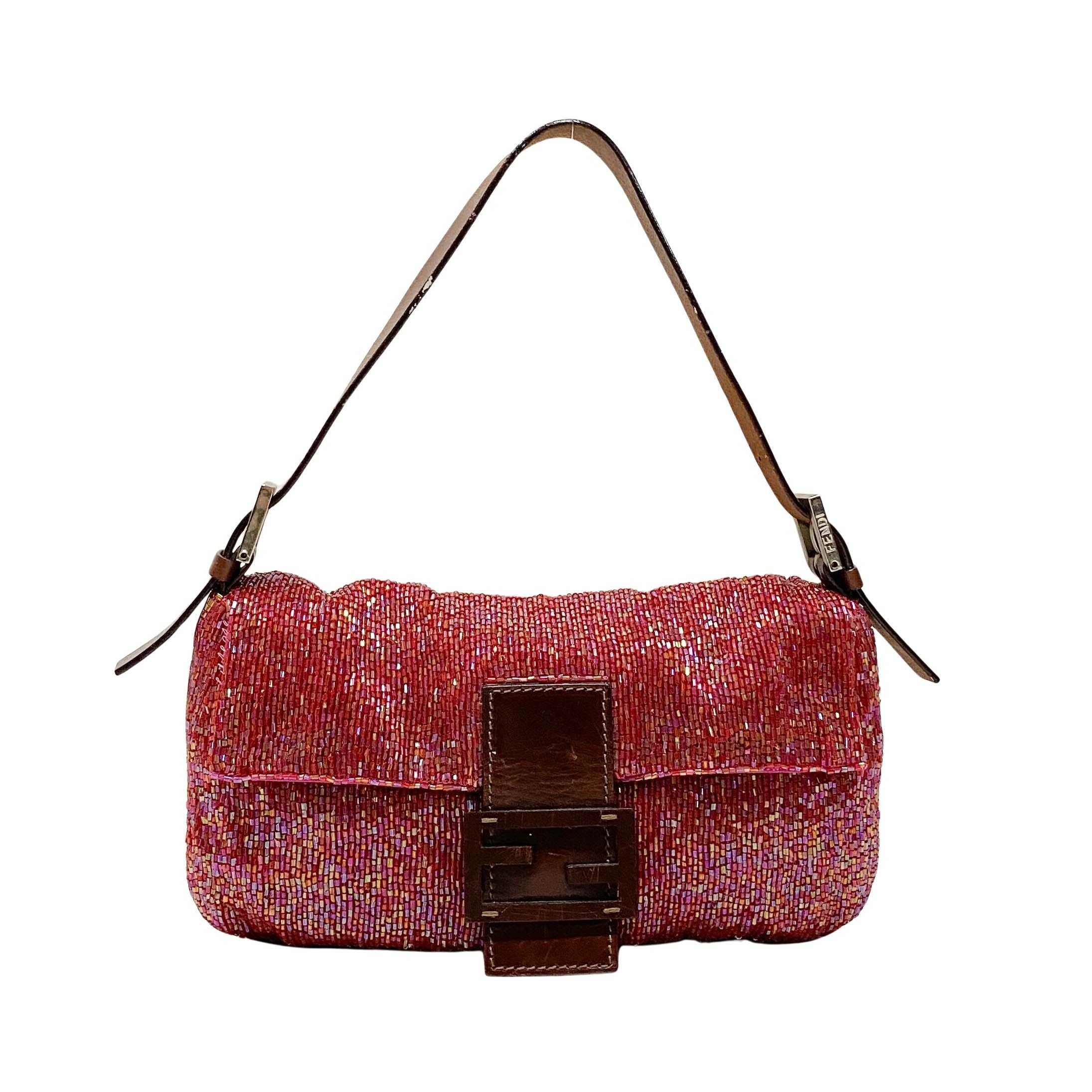 Baguette Red Beaded Shoulder Bag