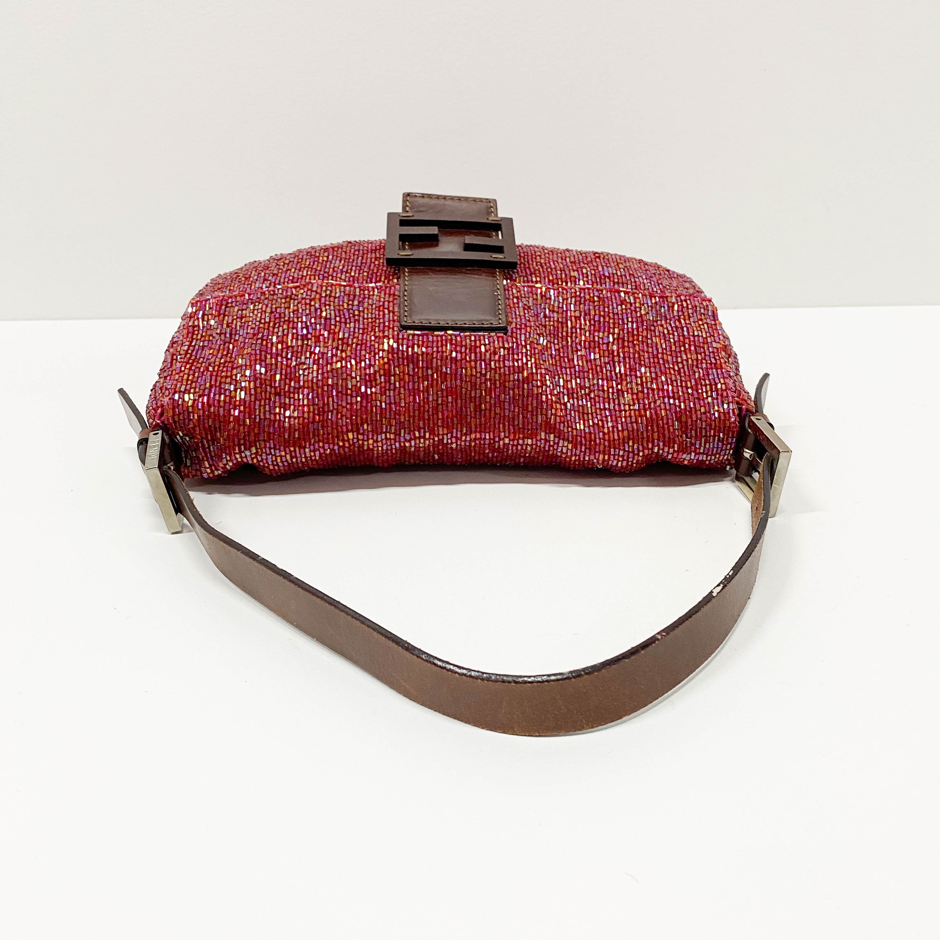Baguette Red Beaded Shoulder Bag