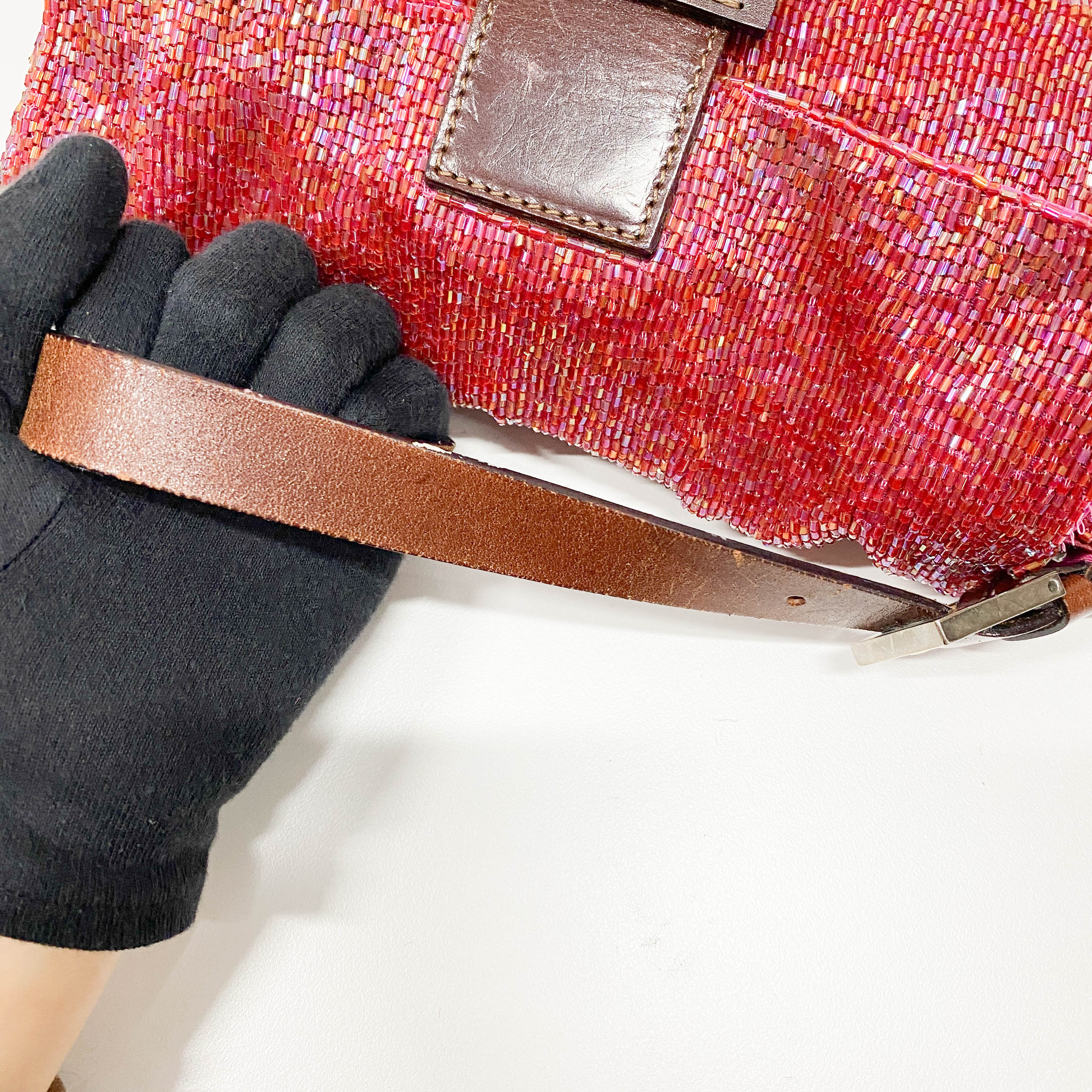 Baguette Red Beaded Shoulder Bag