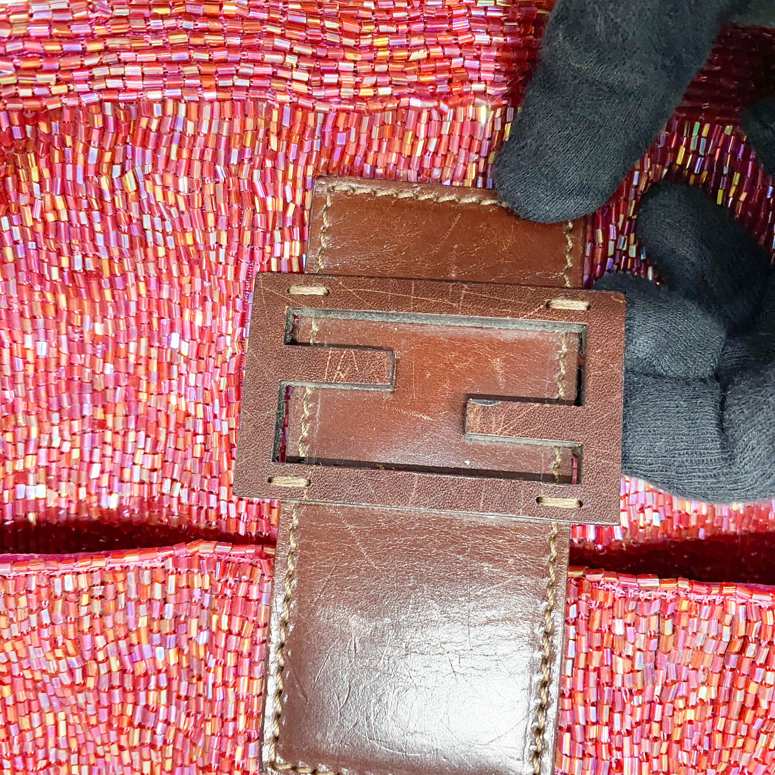 Baguette Red Beaded Shoulder Bag