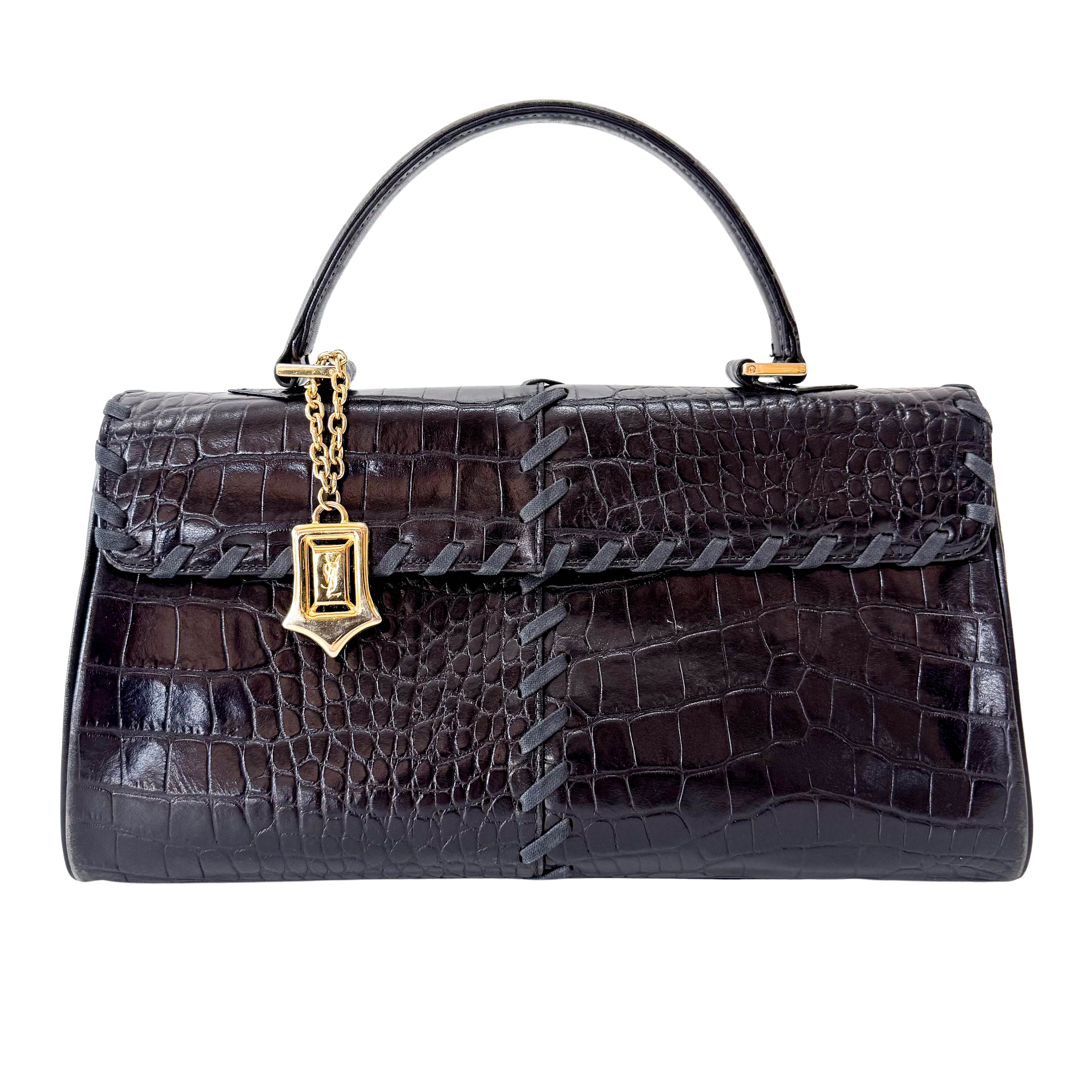 YSL Black Embossed Leather Hand Bag