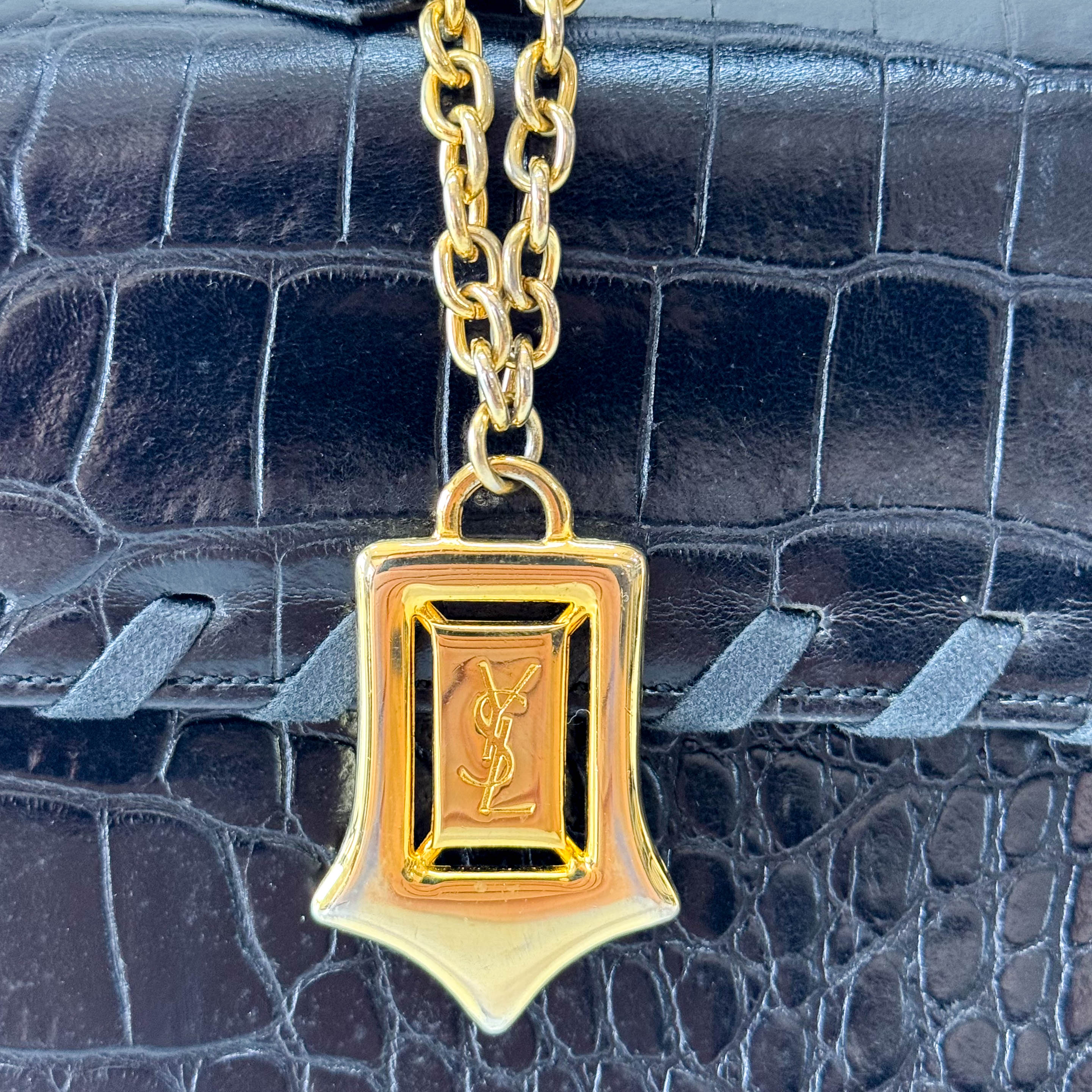 YSL Black Embossed Leather Hand Bag