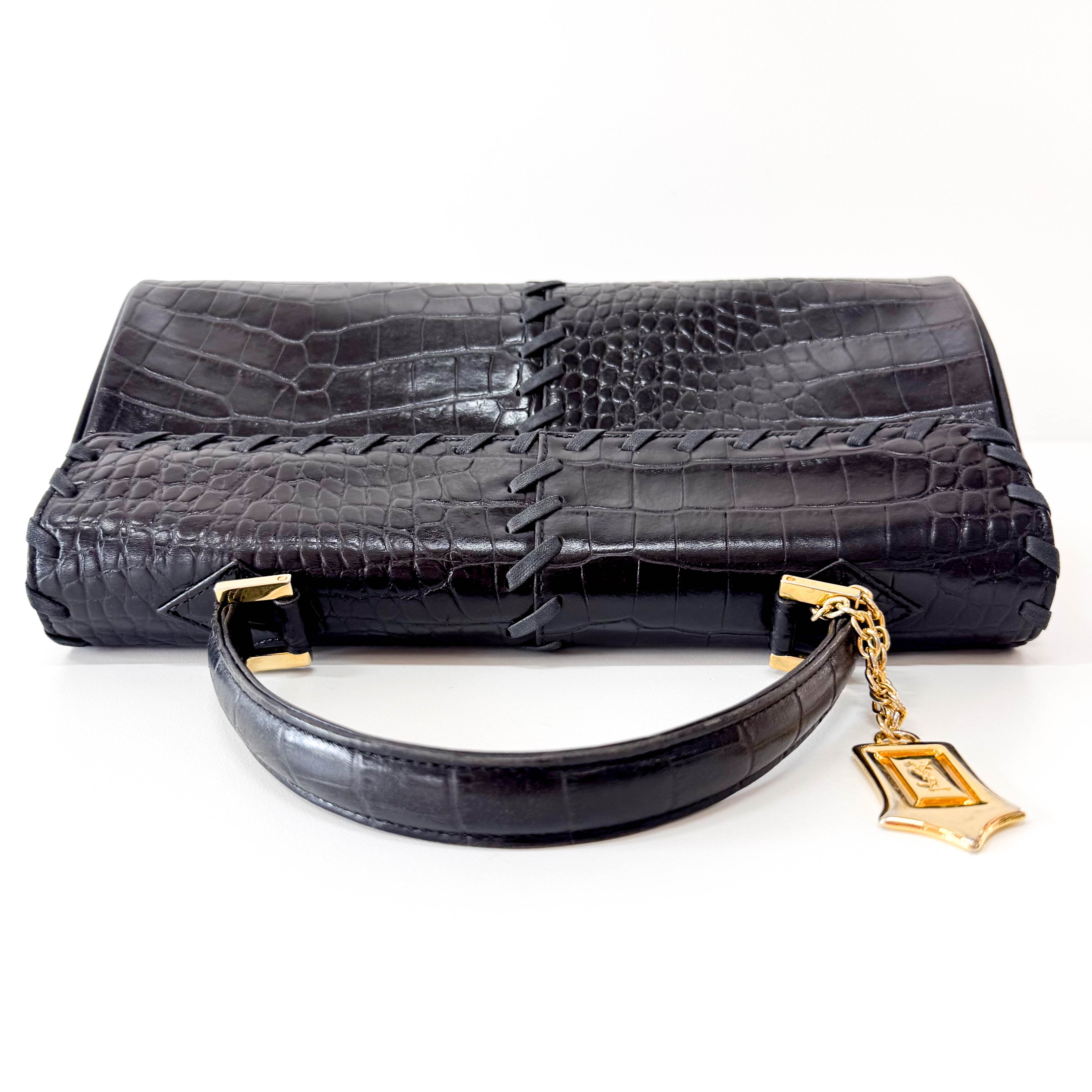YSL Black Embossed Leather Hand Bag