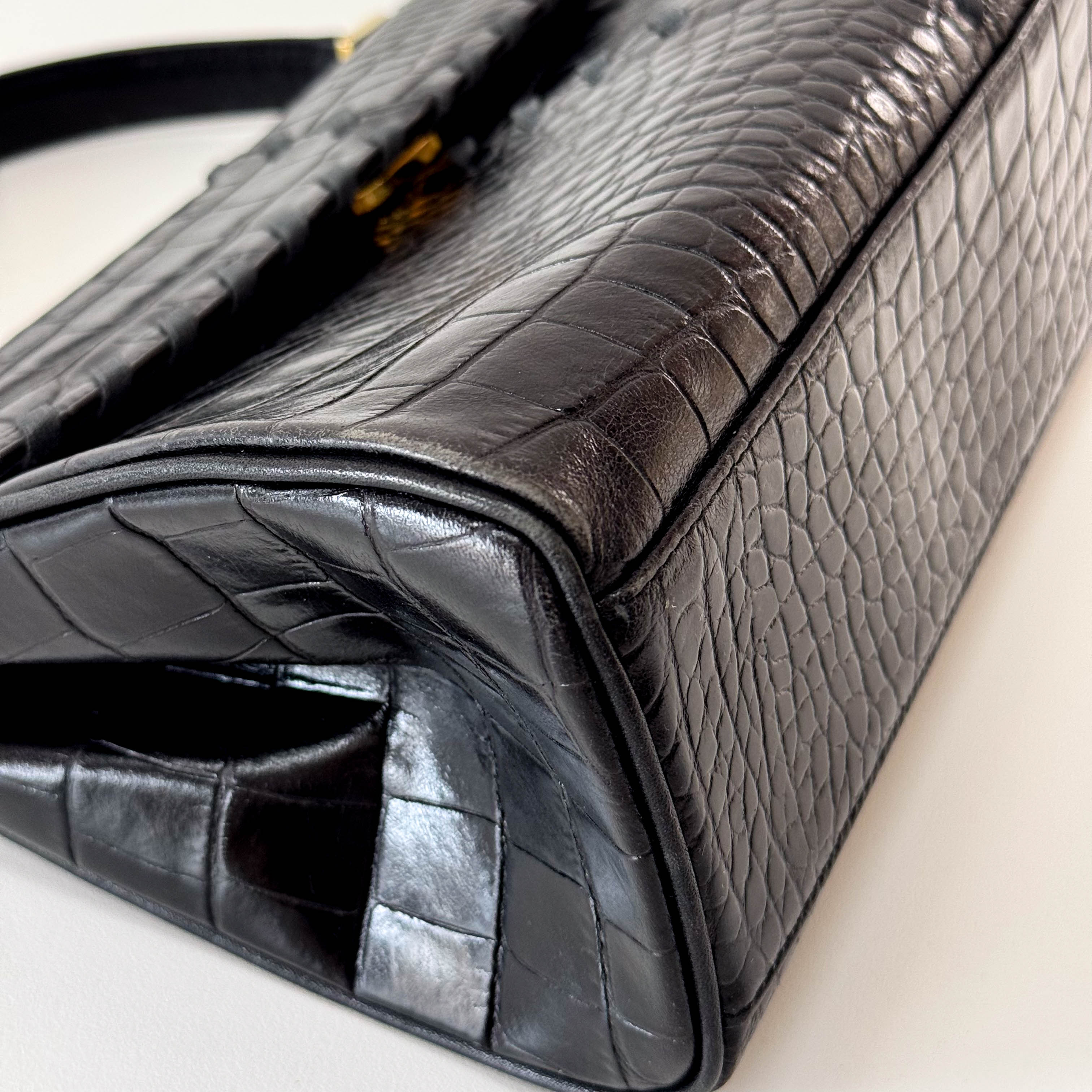 YSL Black Embossed Leather Hand Bag