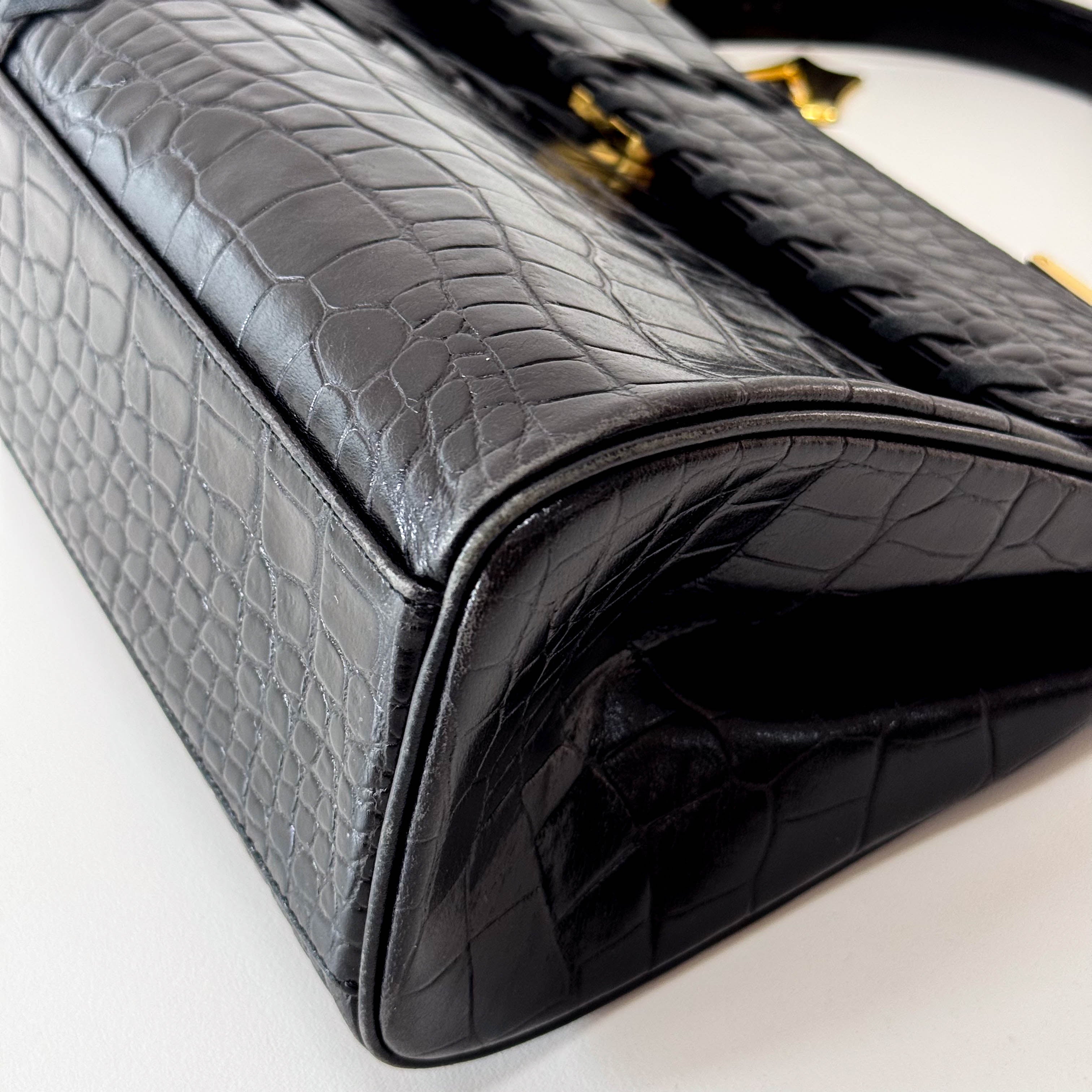YSL Black Embossed Leather Hand Bag