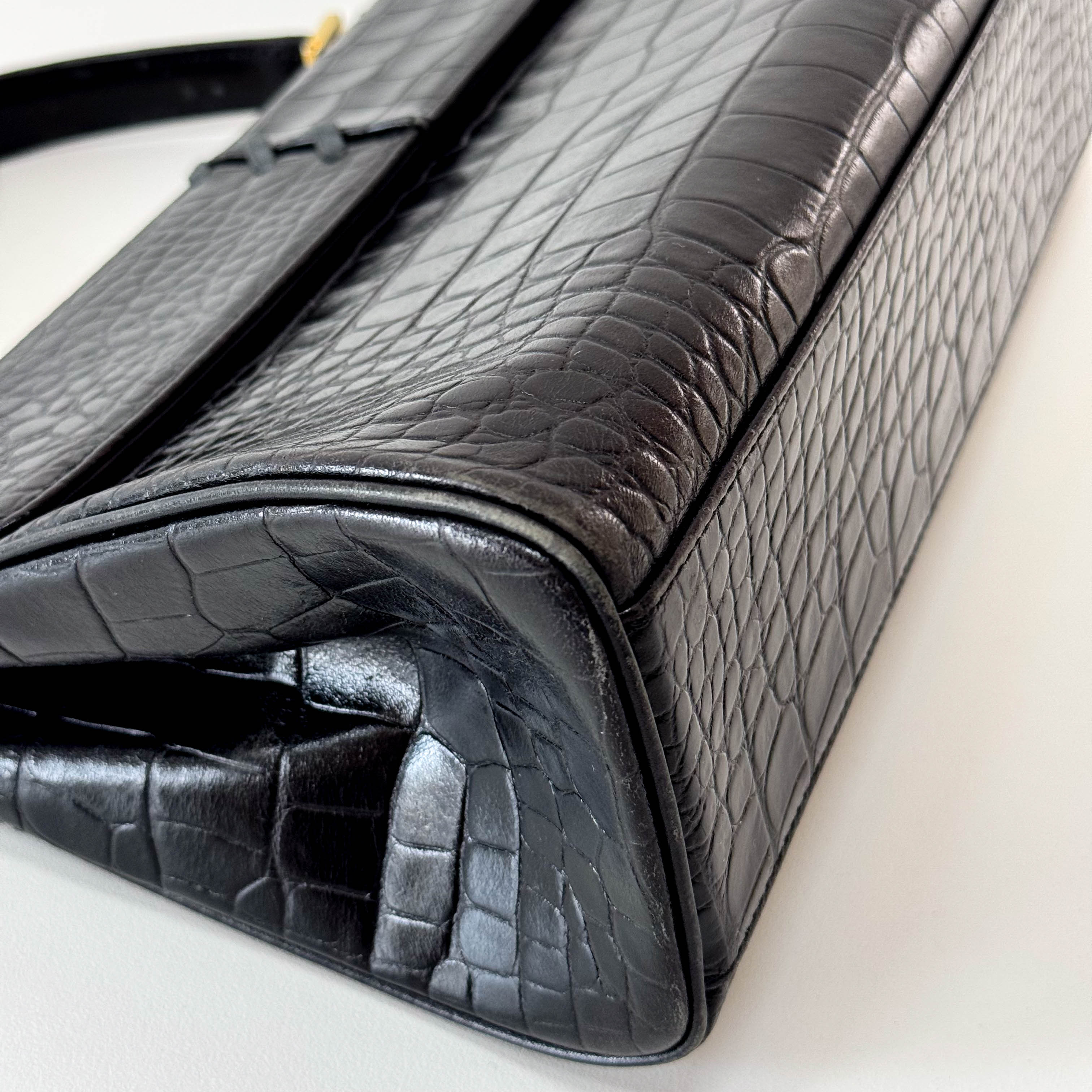 YSL Black Embossed Leather Hand Bag