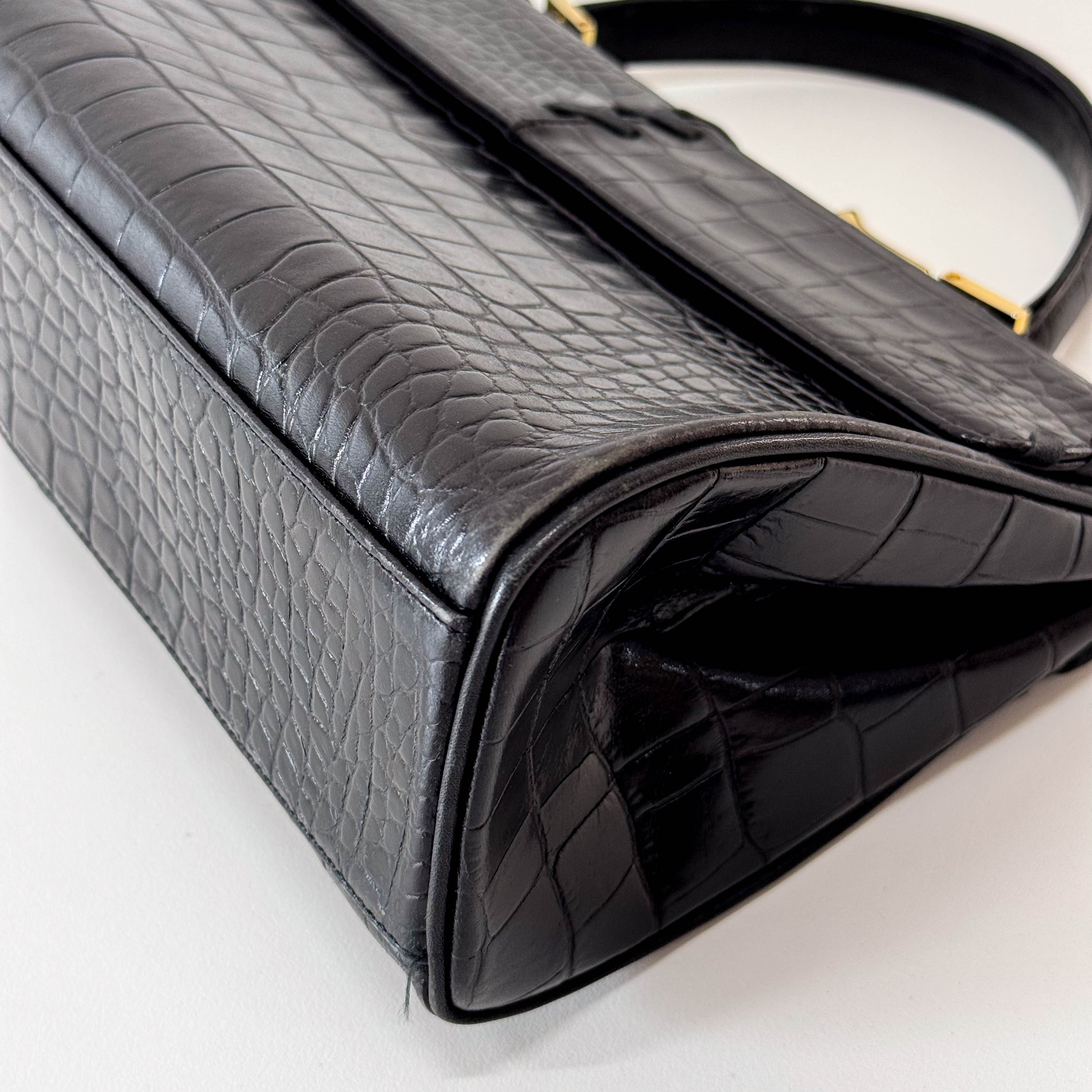 YSL Black Embossed Leather Hand Bag