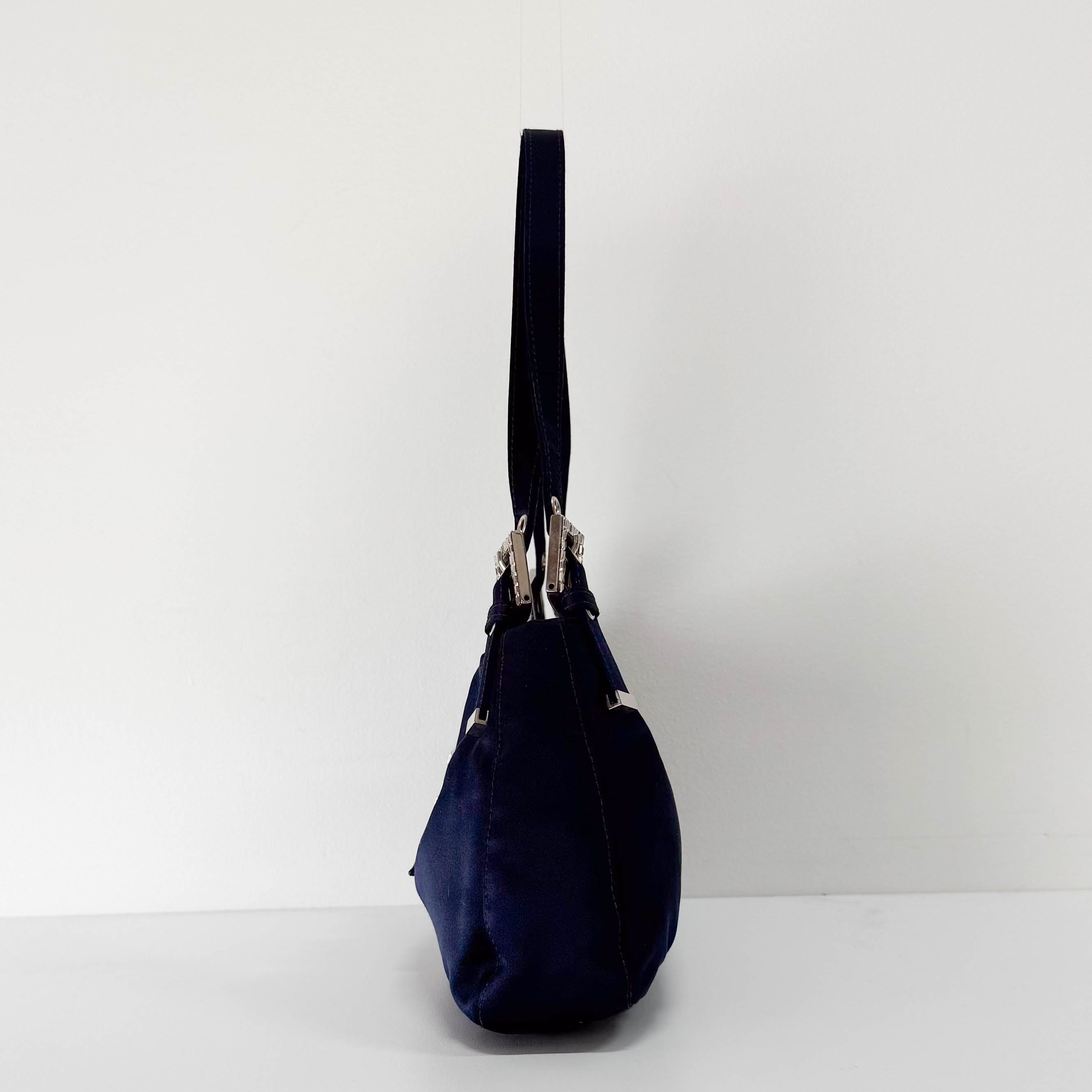 Navy Satin Rhinestone Shoulder Bag
