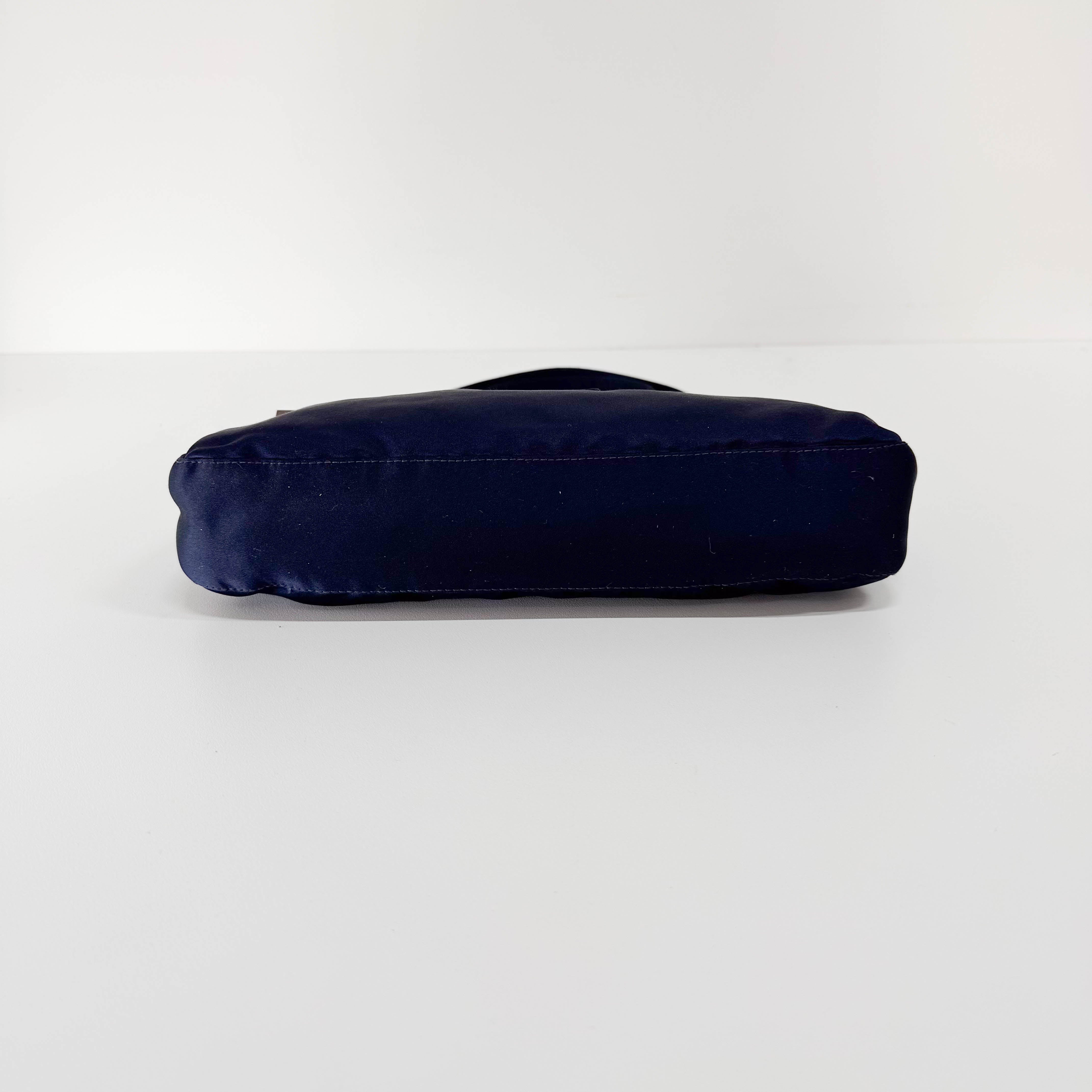 Navy Satin Rhinestone Shoulder Bag