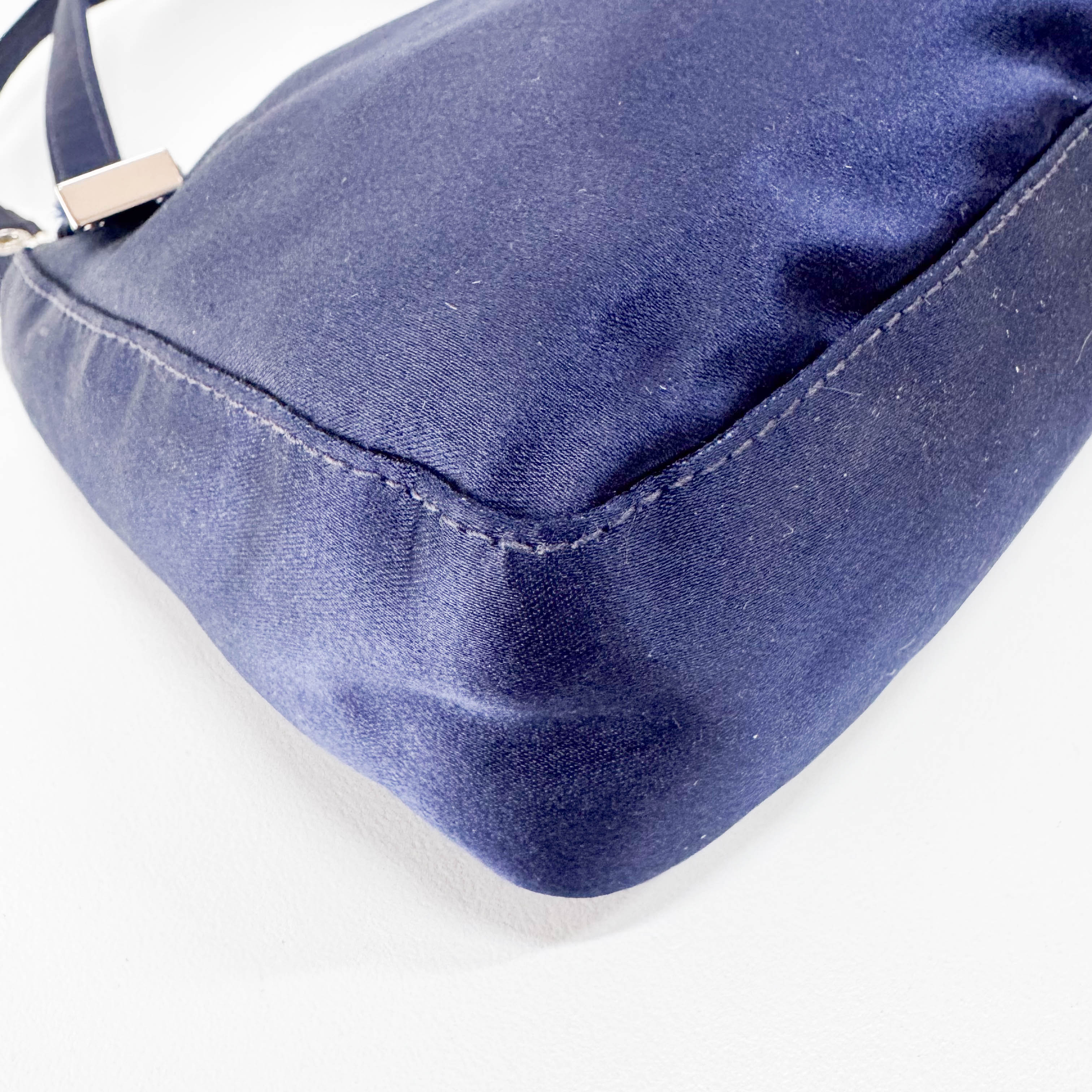 Navy Satin Rhinestone Shoulder Bag