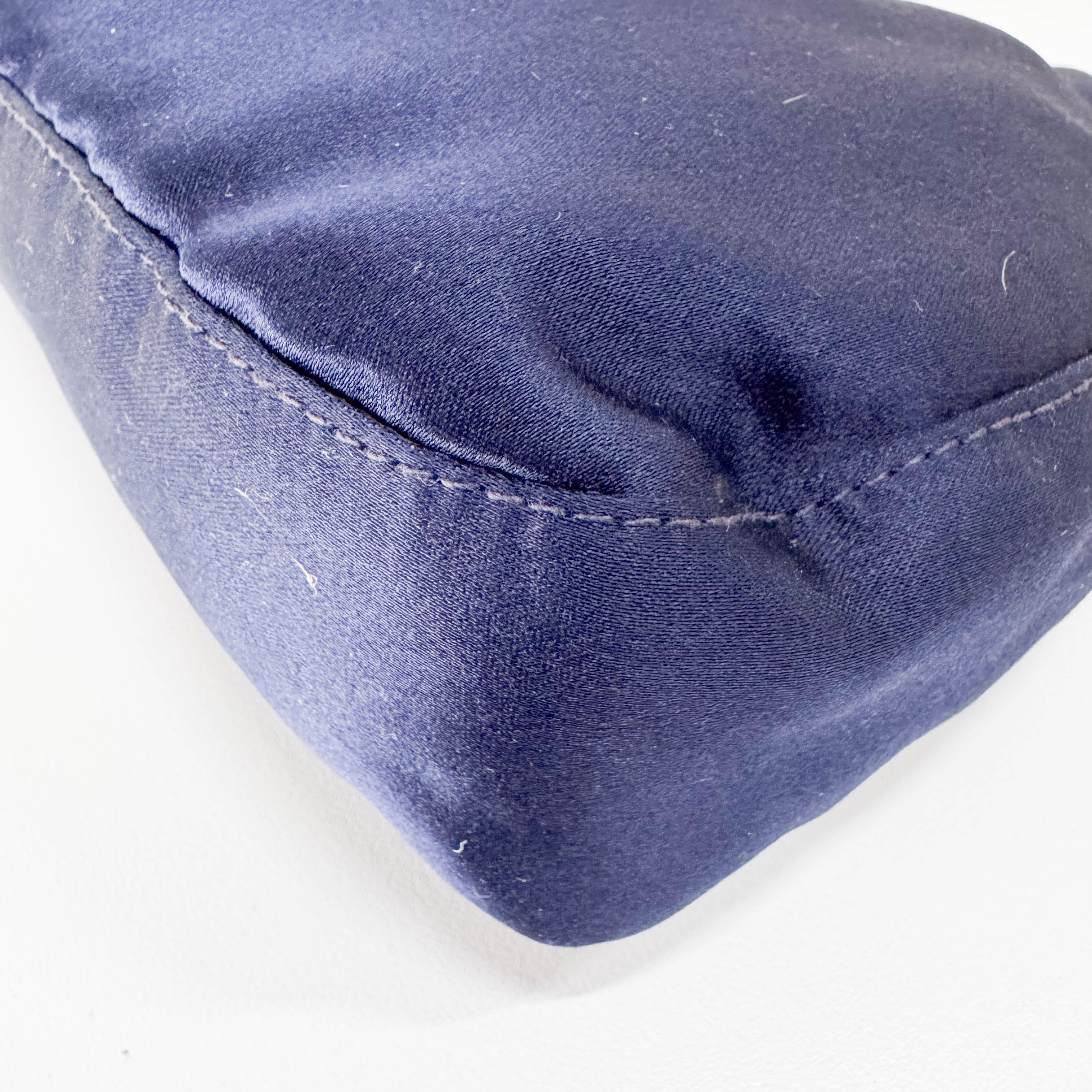 Navy Satin Rhinestone Shoulder Bag