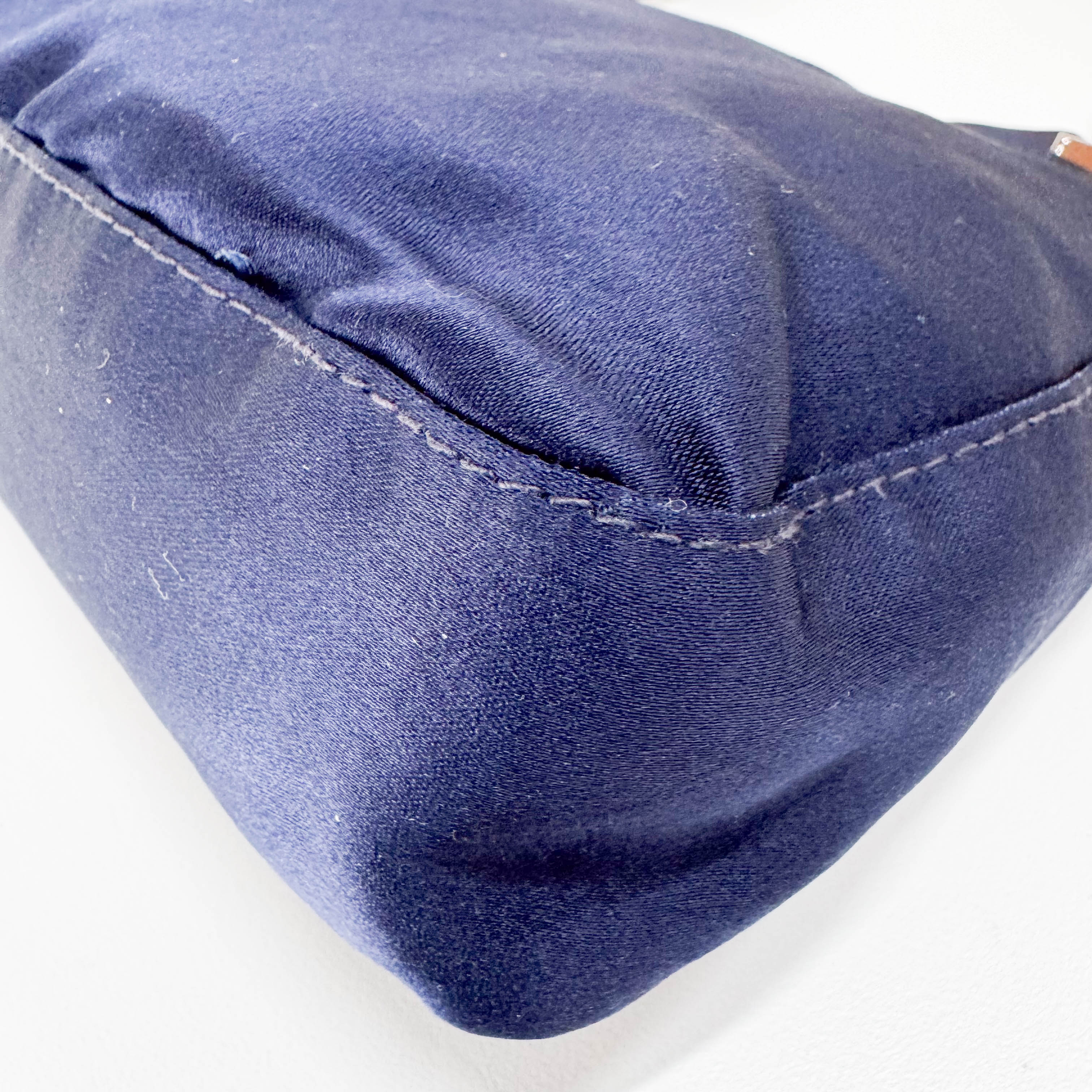 Navy Satin Rhinestone Shoulder Bag