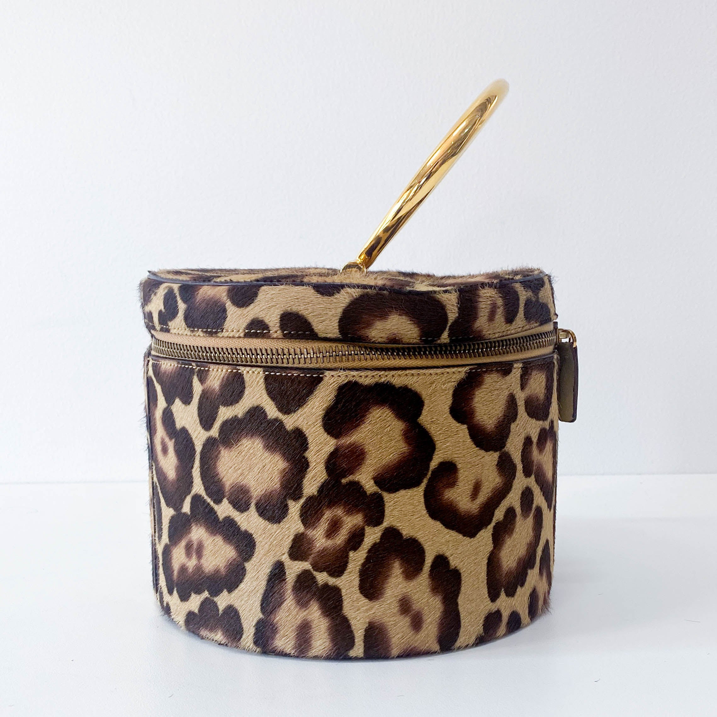 Leopard Print Pony Hair Gold Handle Vanity Bag