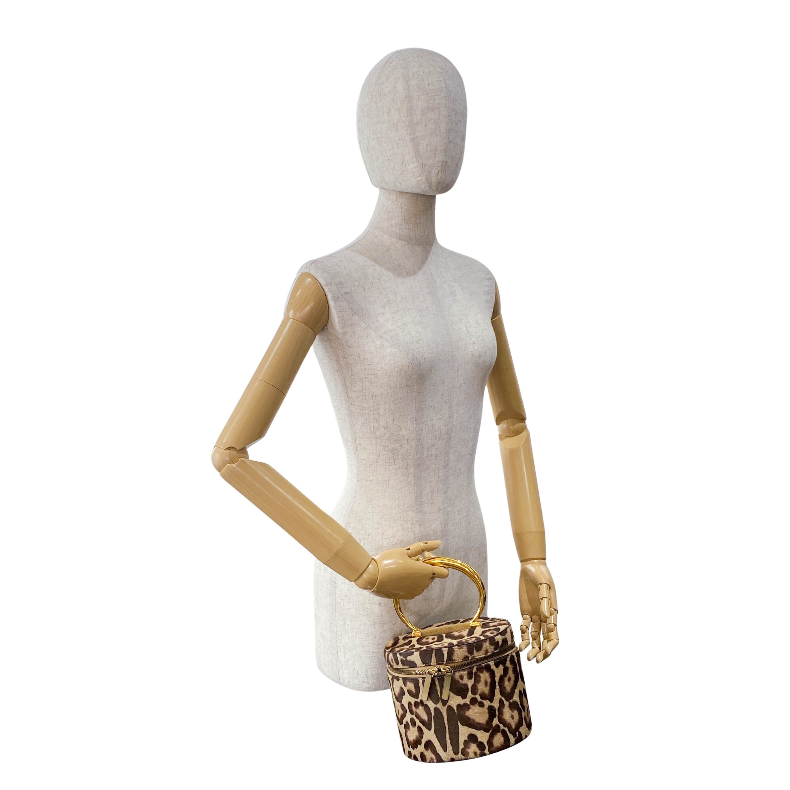 Leopard Print Pony Hair Gold Handle Vanity Bag