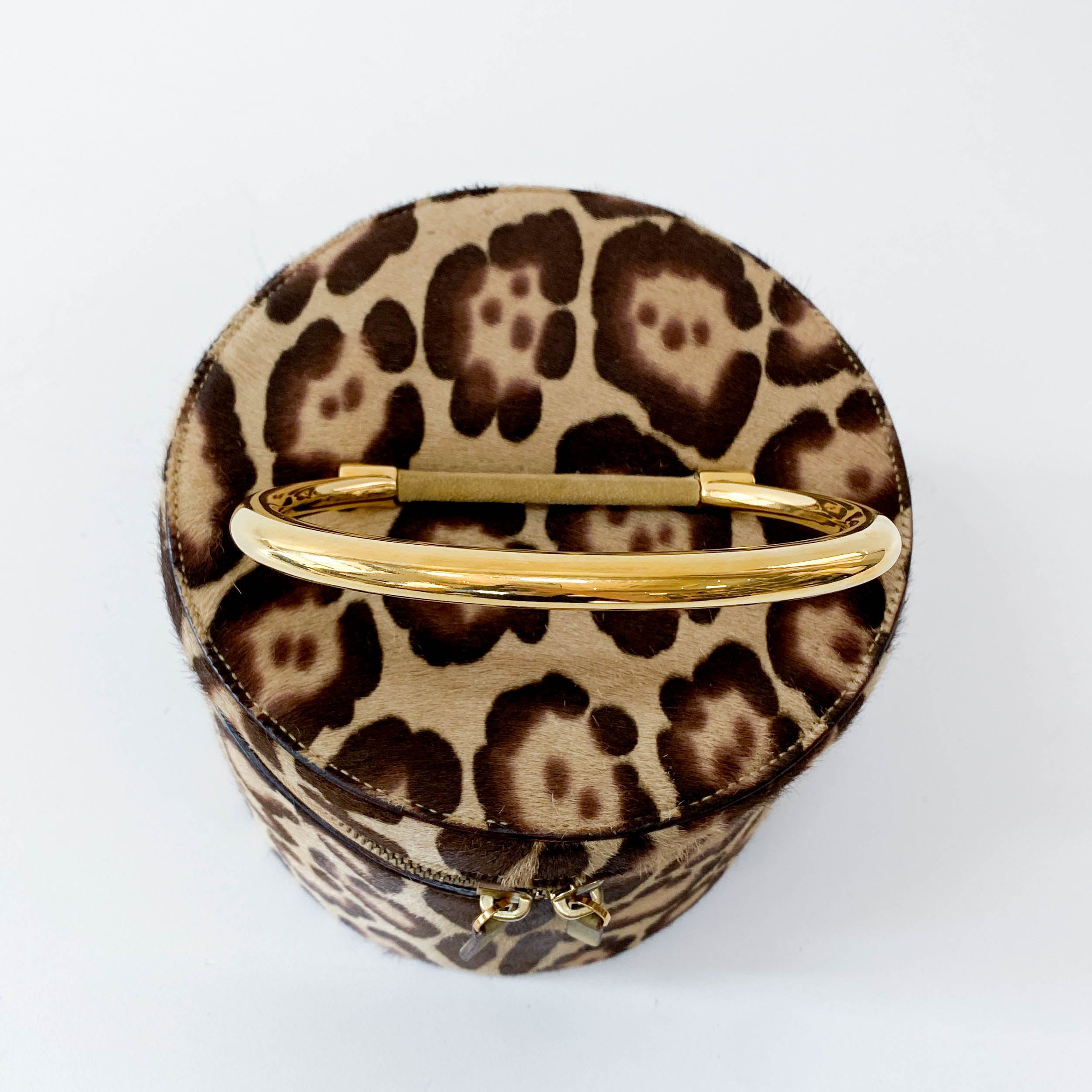 Leopard Print Pony Hair Gold Handle Vanity Bag