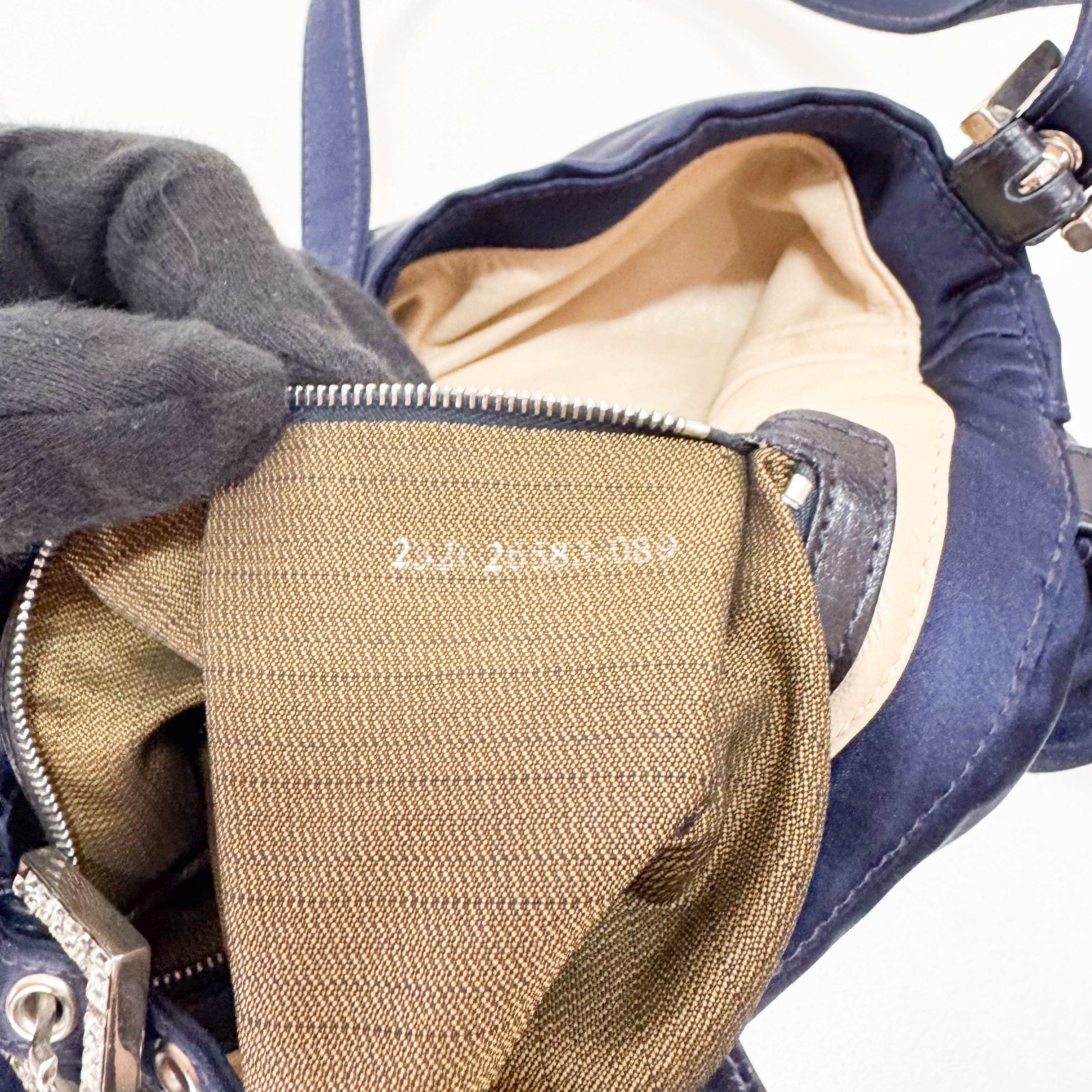 Navy Satin Rhinestone Shoulder Bag