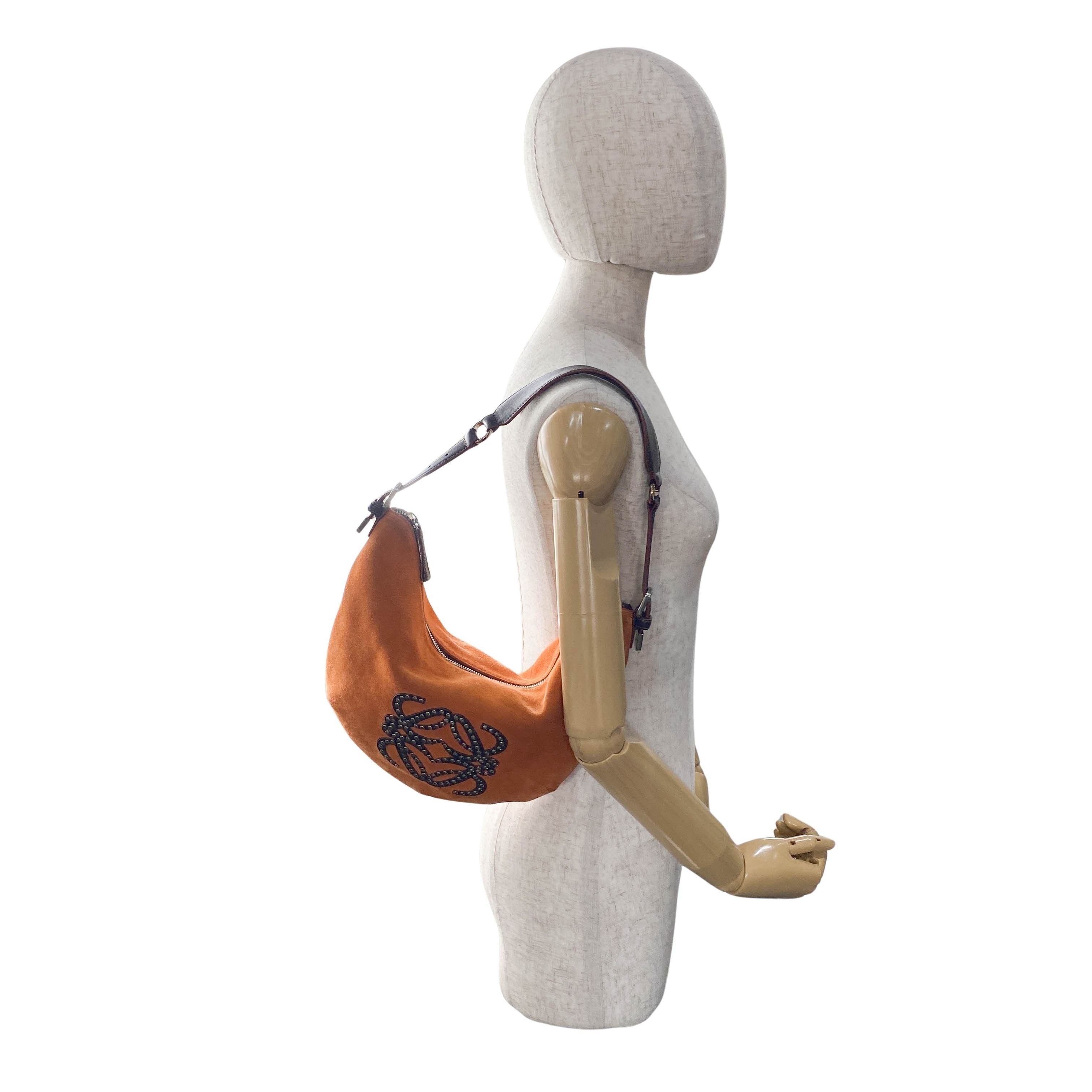 Anagram Orange Studded Suede Leather Handbag