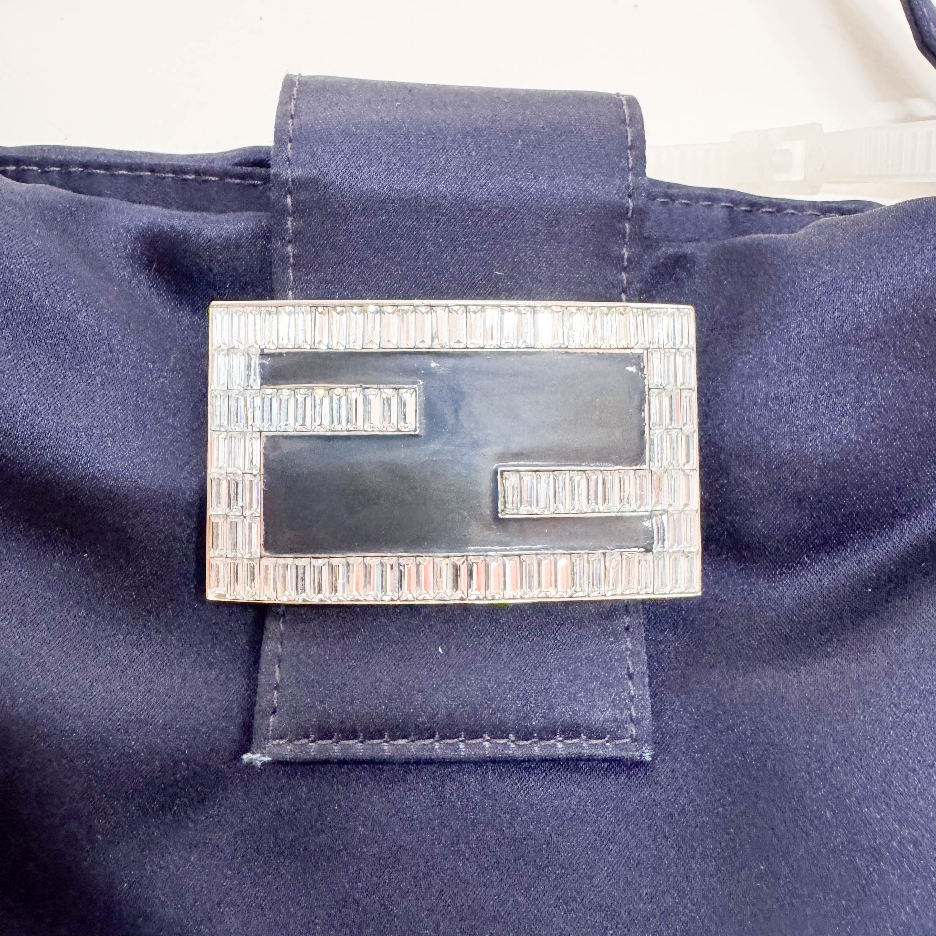 Navy Satin Rhinestone Shoulder Bag