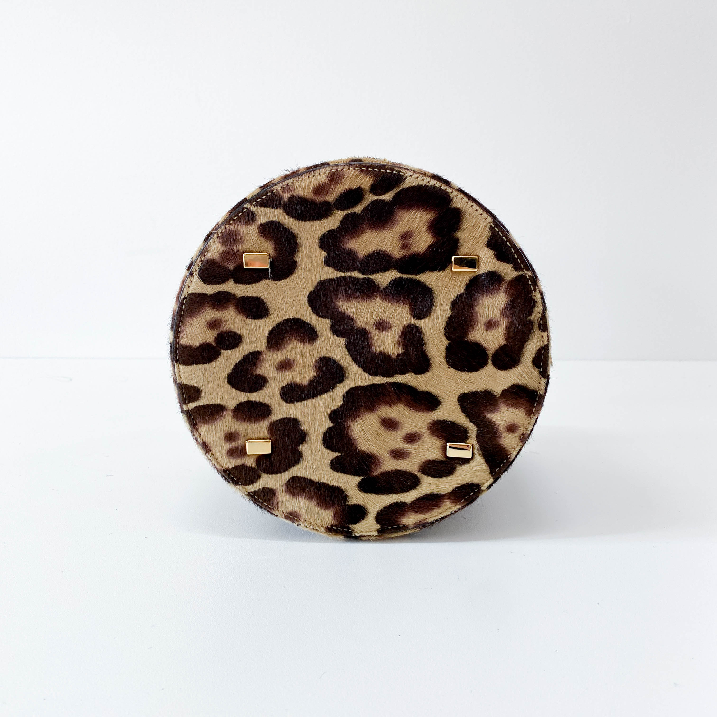 Leopard Print Pony Hair Gold Handle Vanity Bag