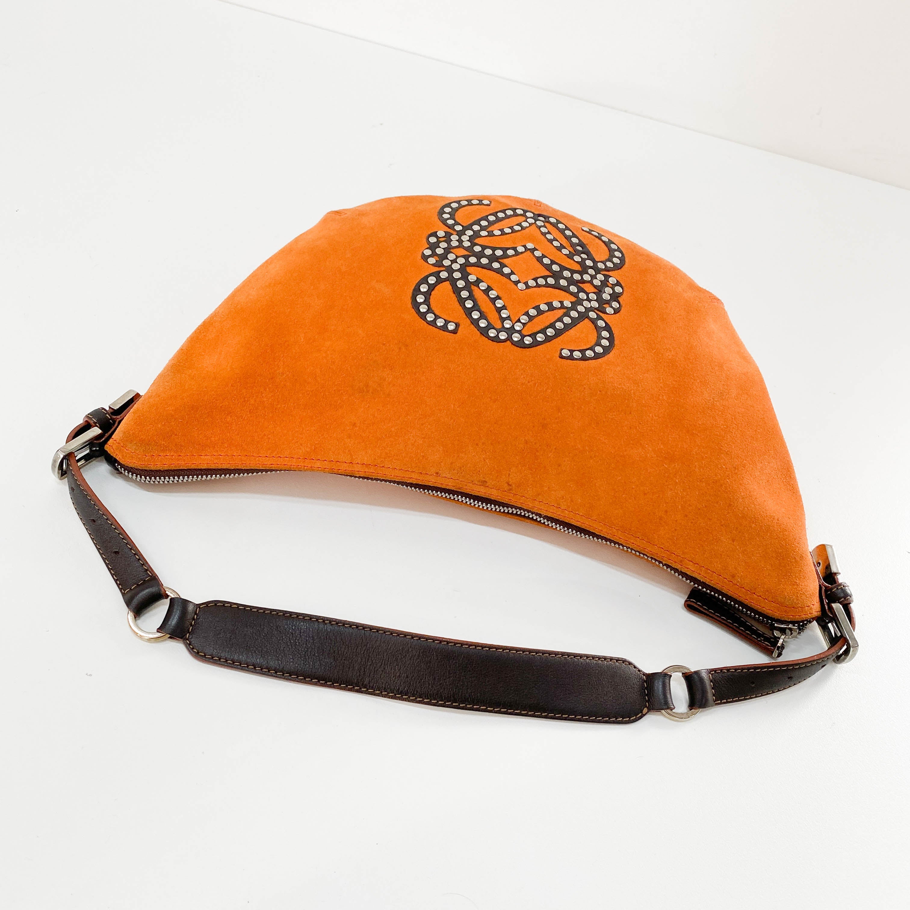 Anagram Orange Studded Suede Leather Handbag