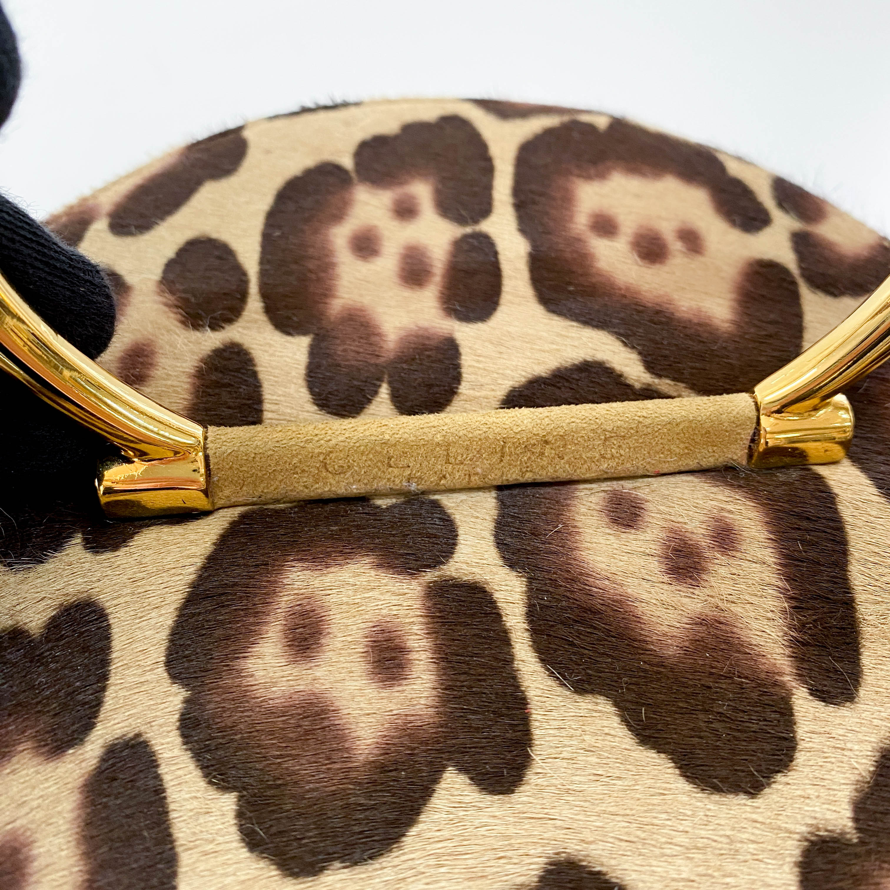 Leopard Print Pony Hair Gold Handle Vanity Bag