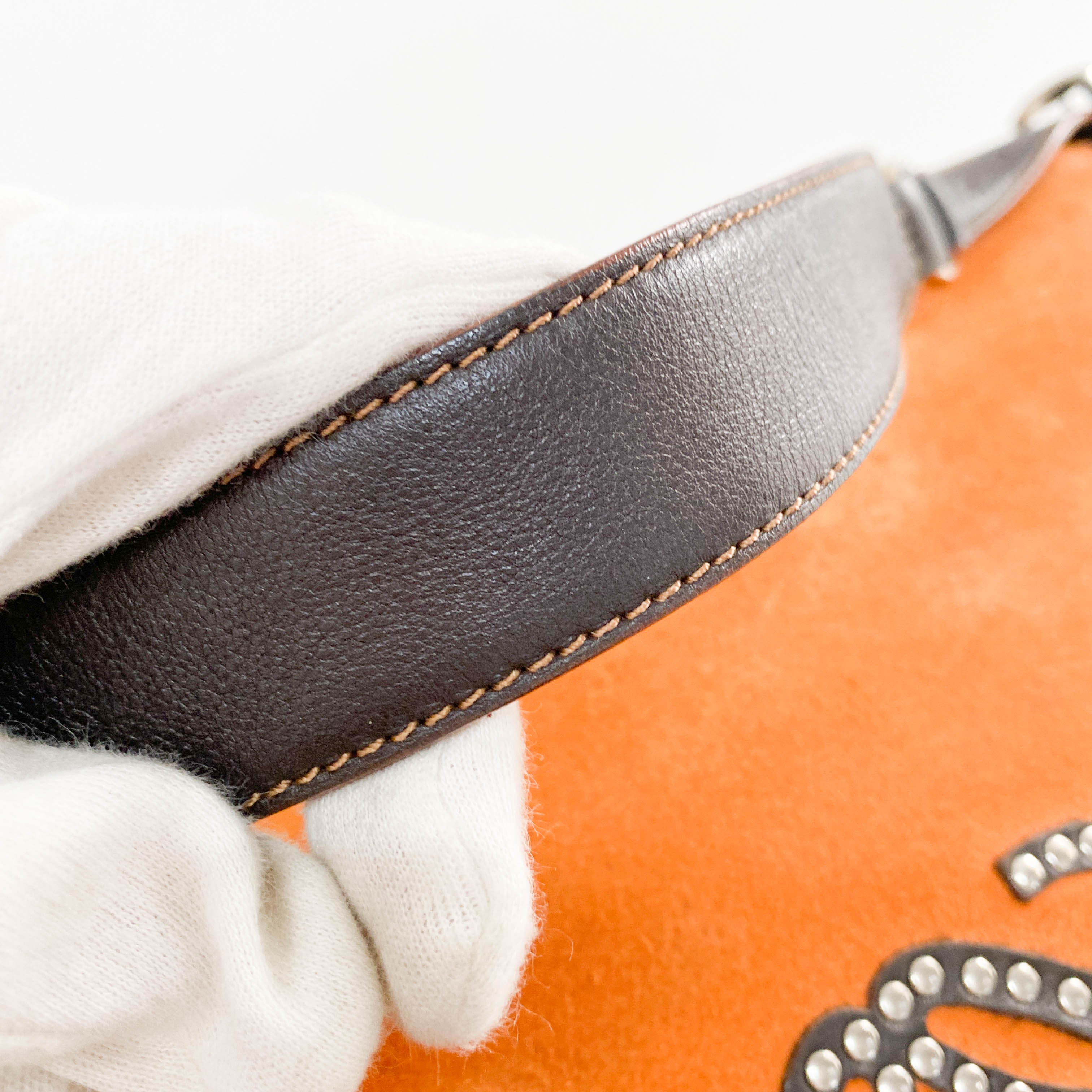 Anagram Orange Studded Suede Leather Handbag