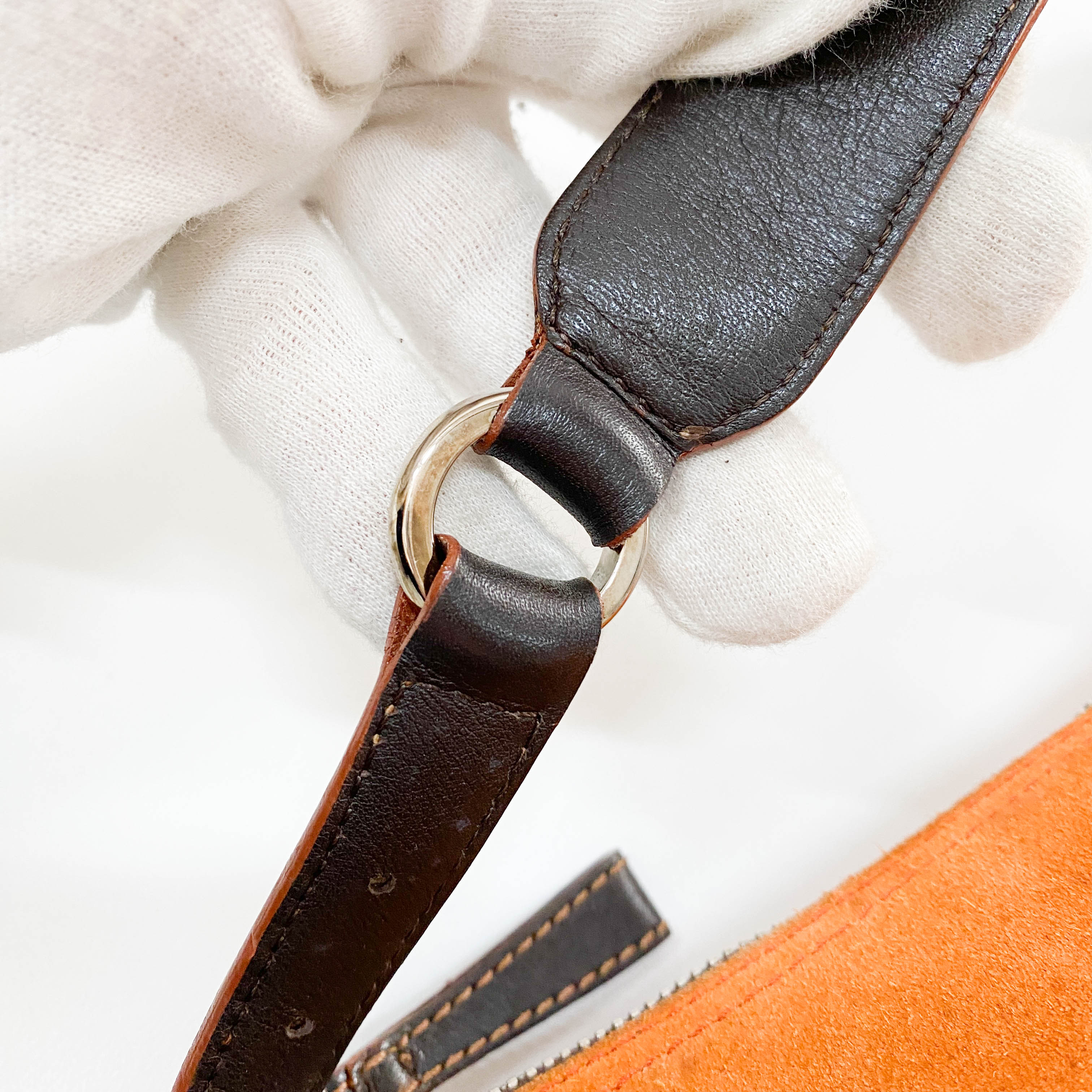 Anagram Orange Studded Suede Leather Handbag