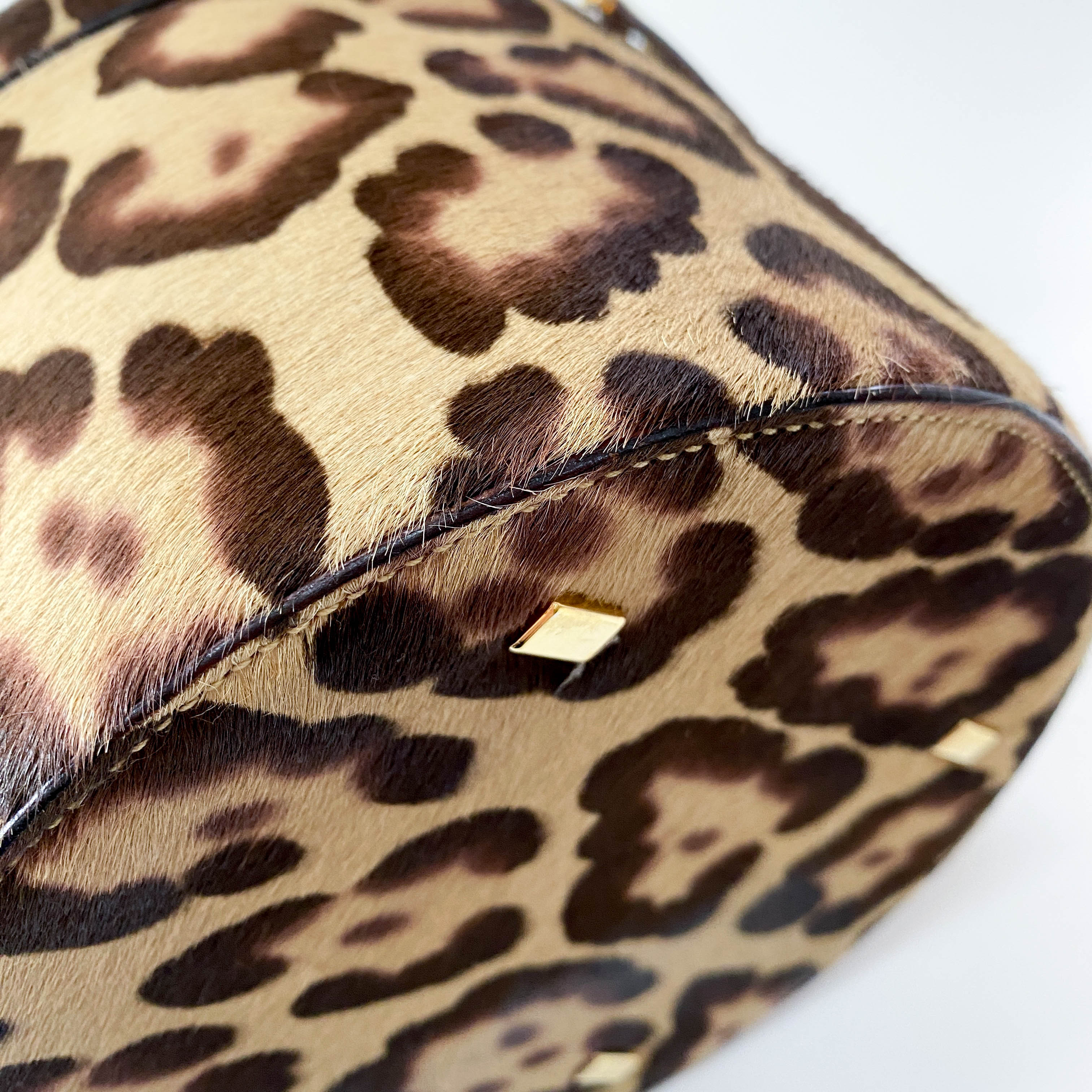 Leopard Print Pony Hair Gold Handle Vanity Bag
