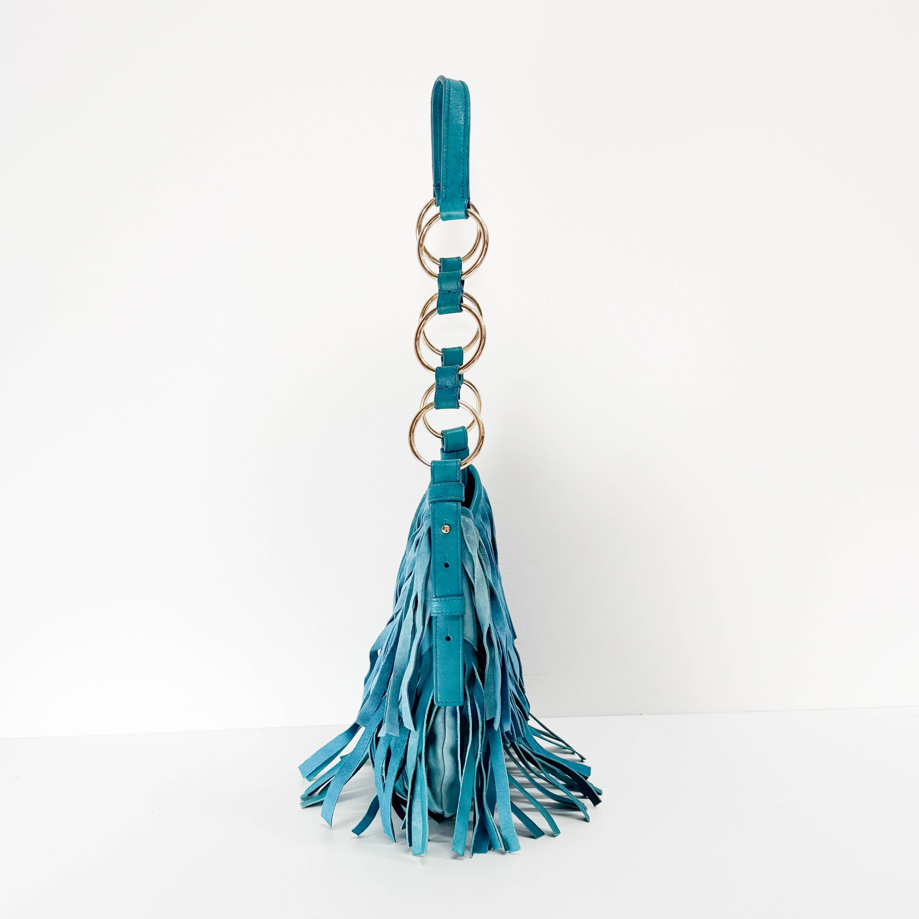 Rive Gauche Blue Fringe Leather Shoulder Bag
