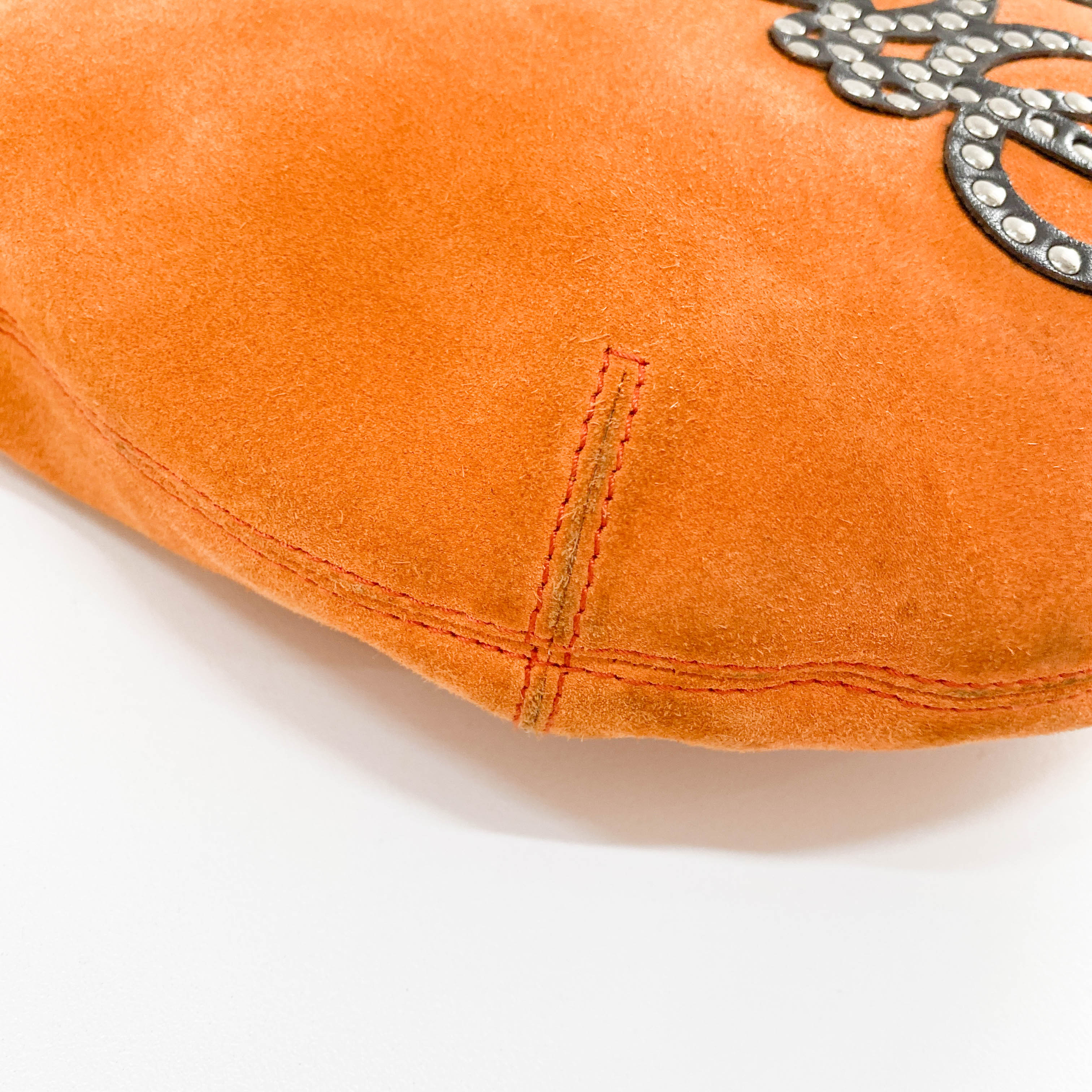Anagram Orange Studded Suede Leather Handbag