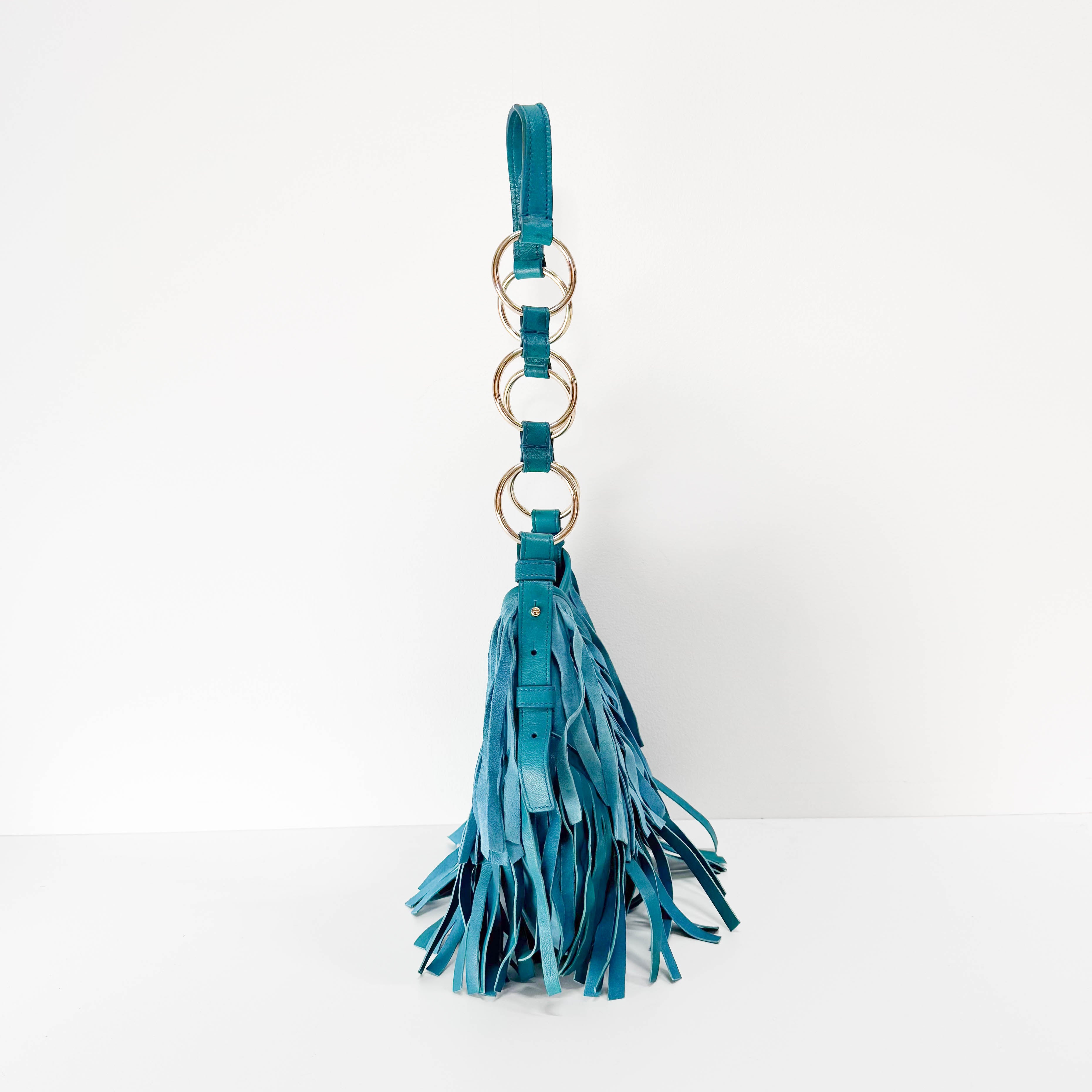 Rive Gauche Blue Fringe Leather Shoulder Bag