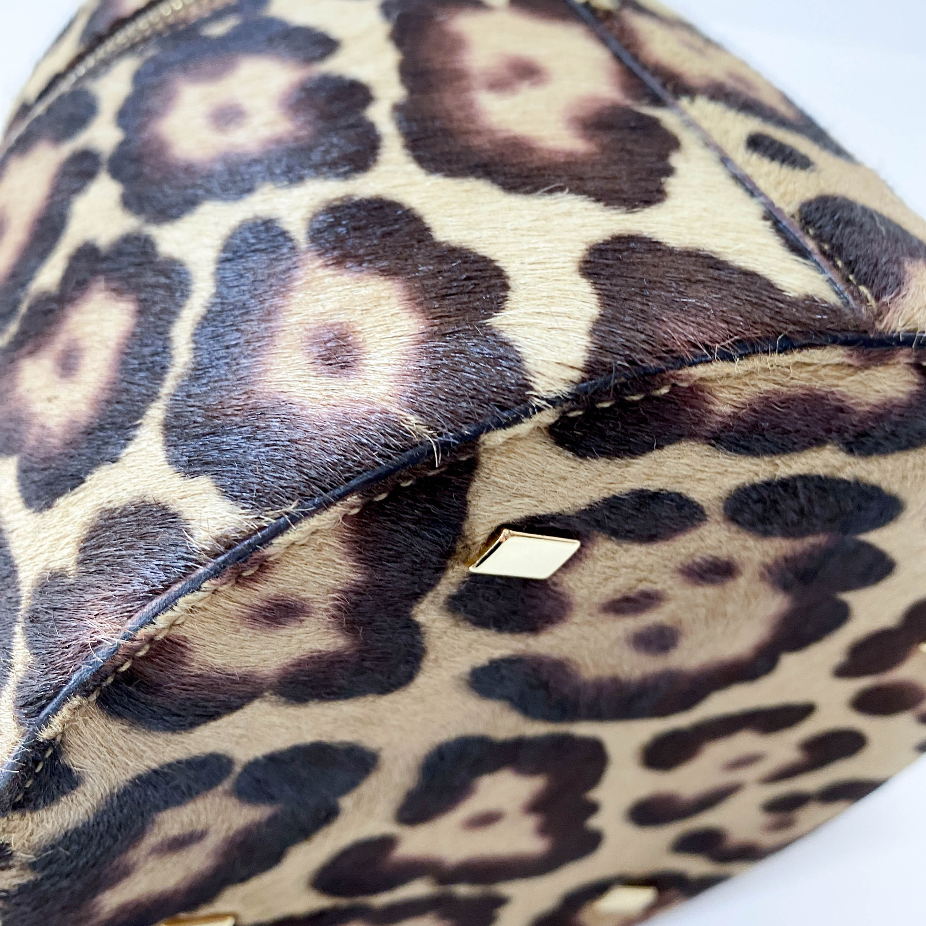 Leopard Print Pony Hair Gold Handle Vanity Bag