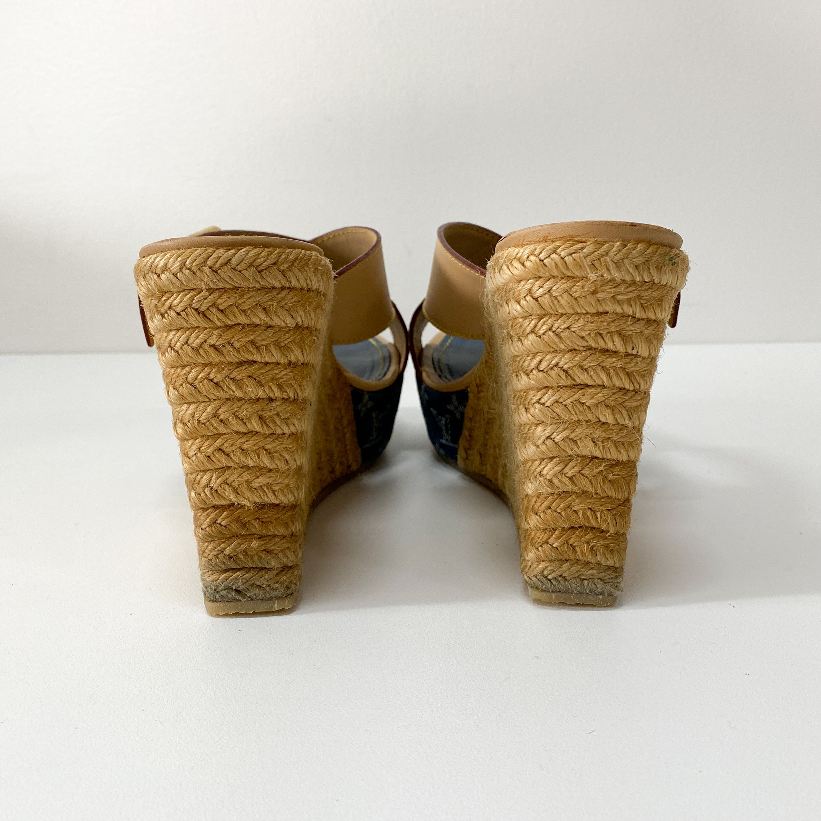 Monogram Denim Wedge Sandals