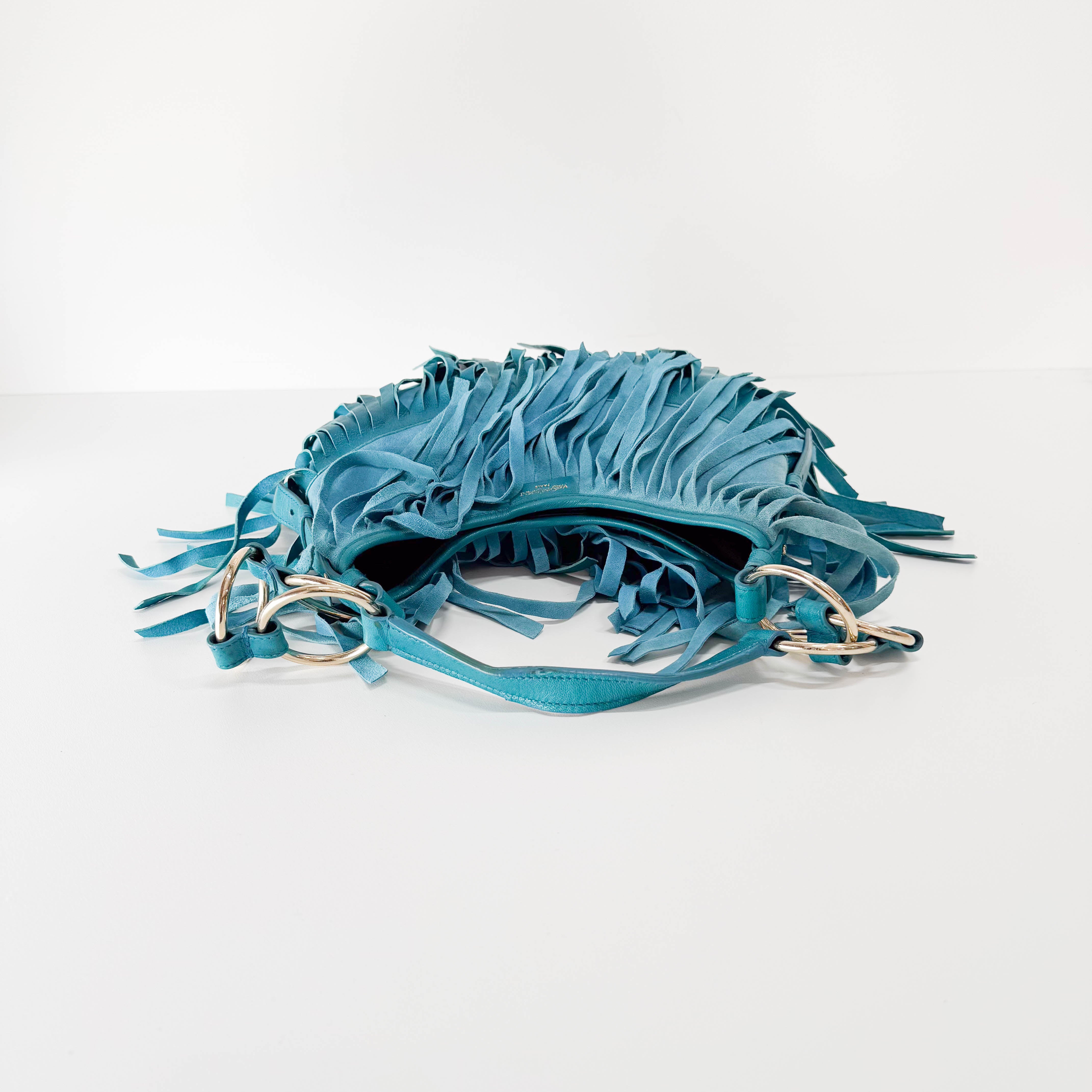 Rive Gauche Blue Fringe Leather Shoulder Bag