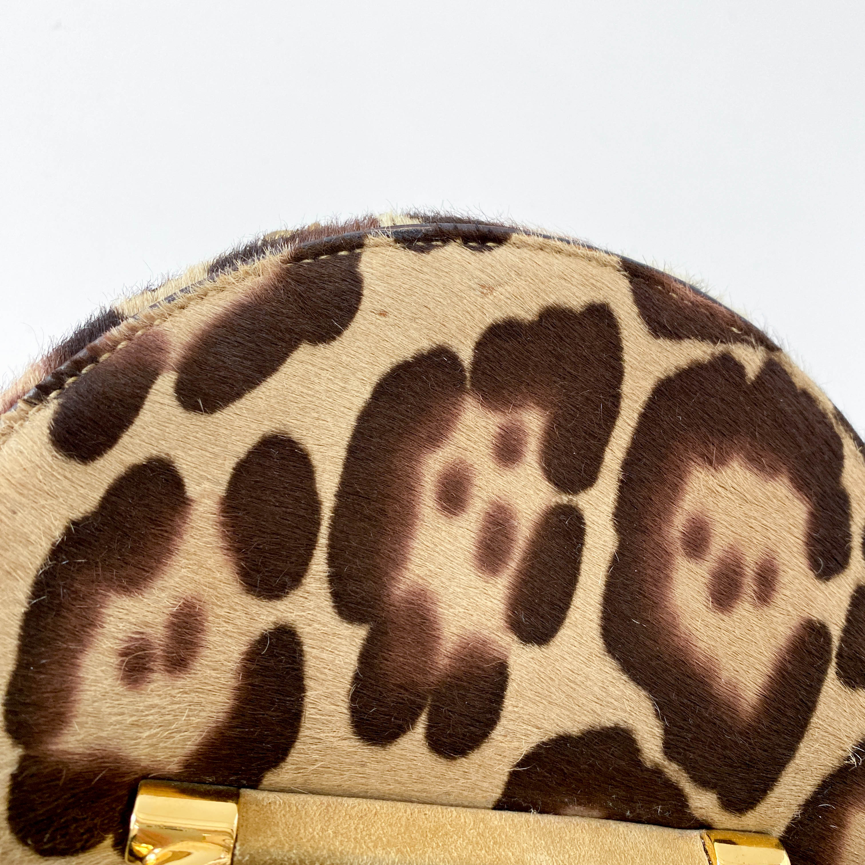 Leopard Print Pony Hair Gold Handle Vanity Bag