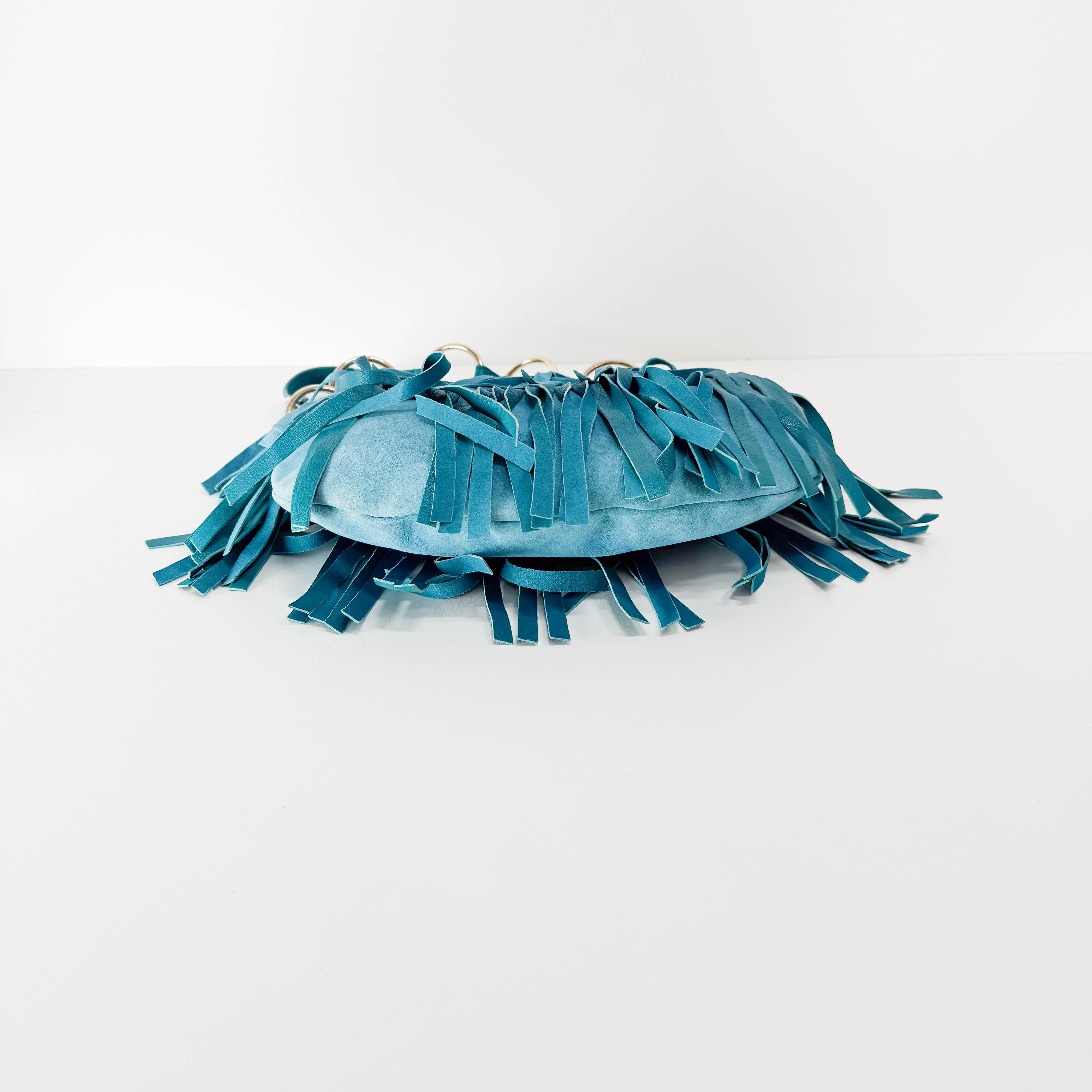 Rive Gauche Blue Fringe Leather Shoulder Bag