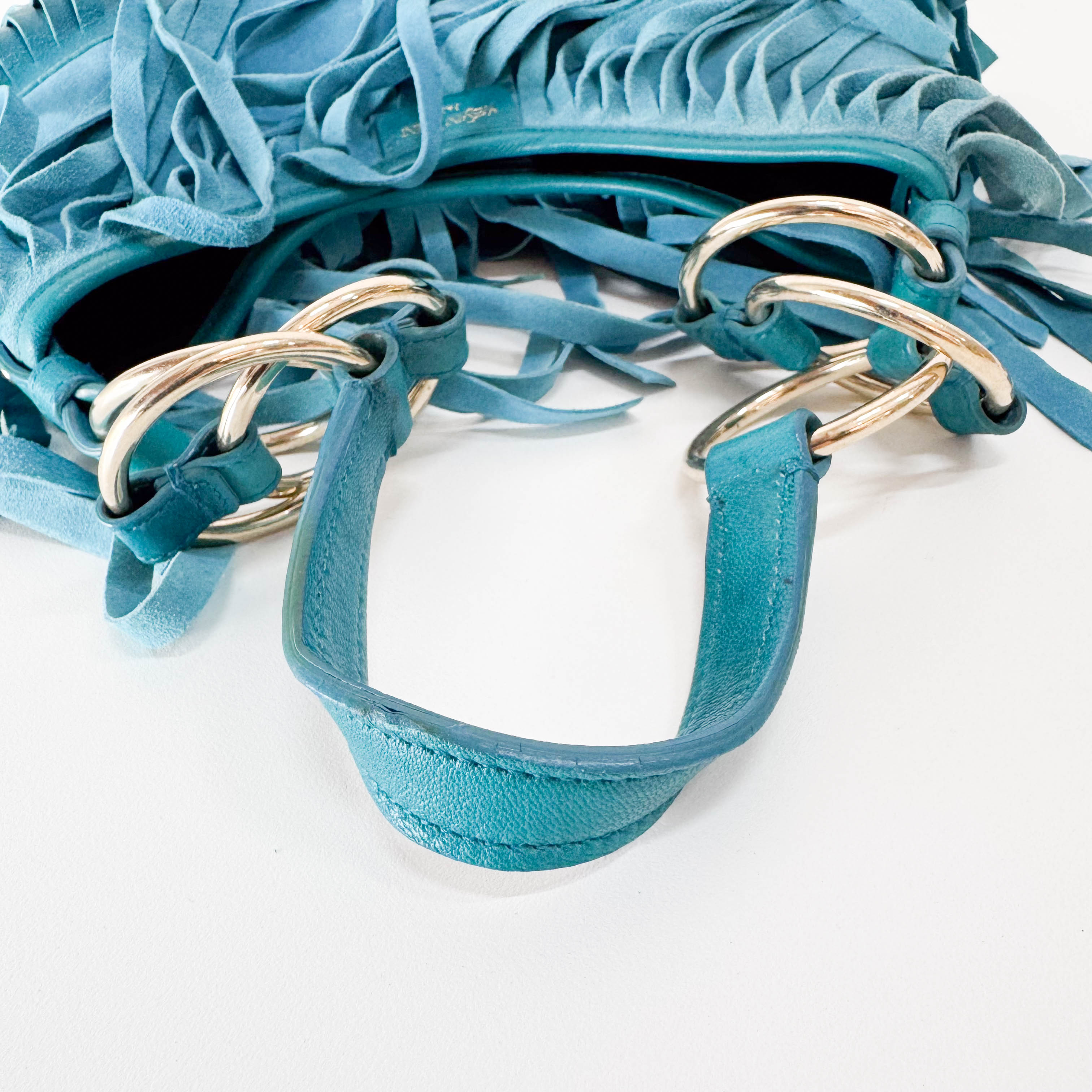 Rive Gauche Blue Fringe Leather Shoulder Bag