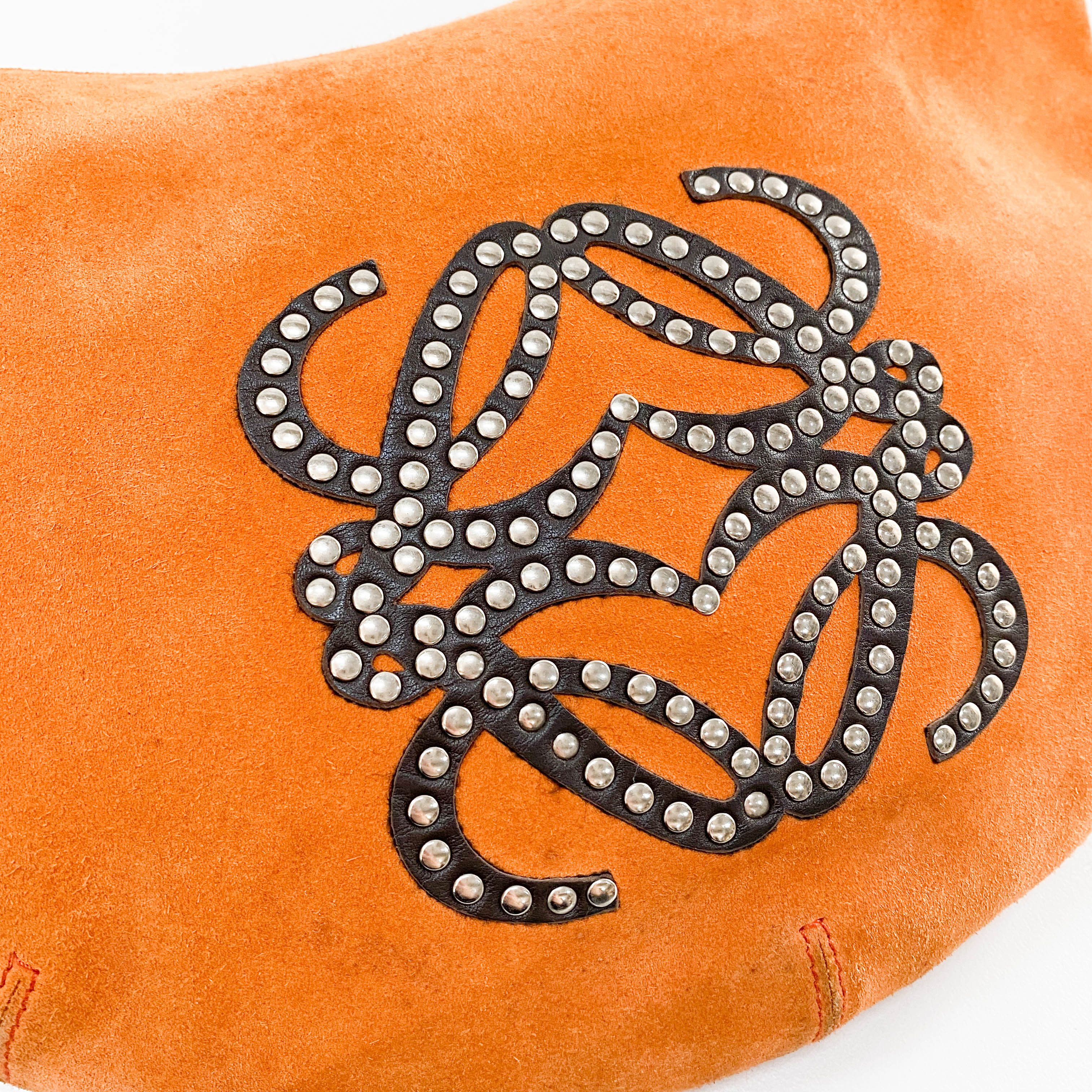 Anagram Orange Studded Suede Leather Handbag