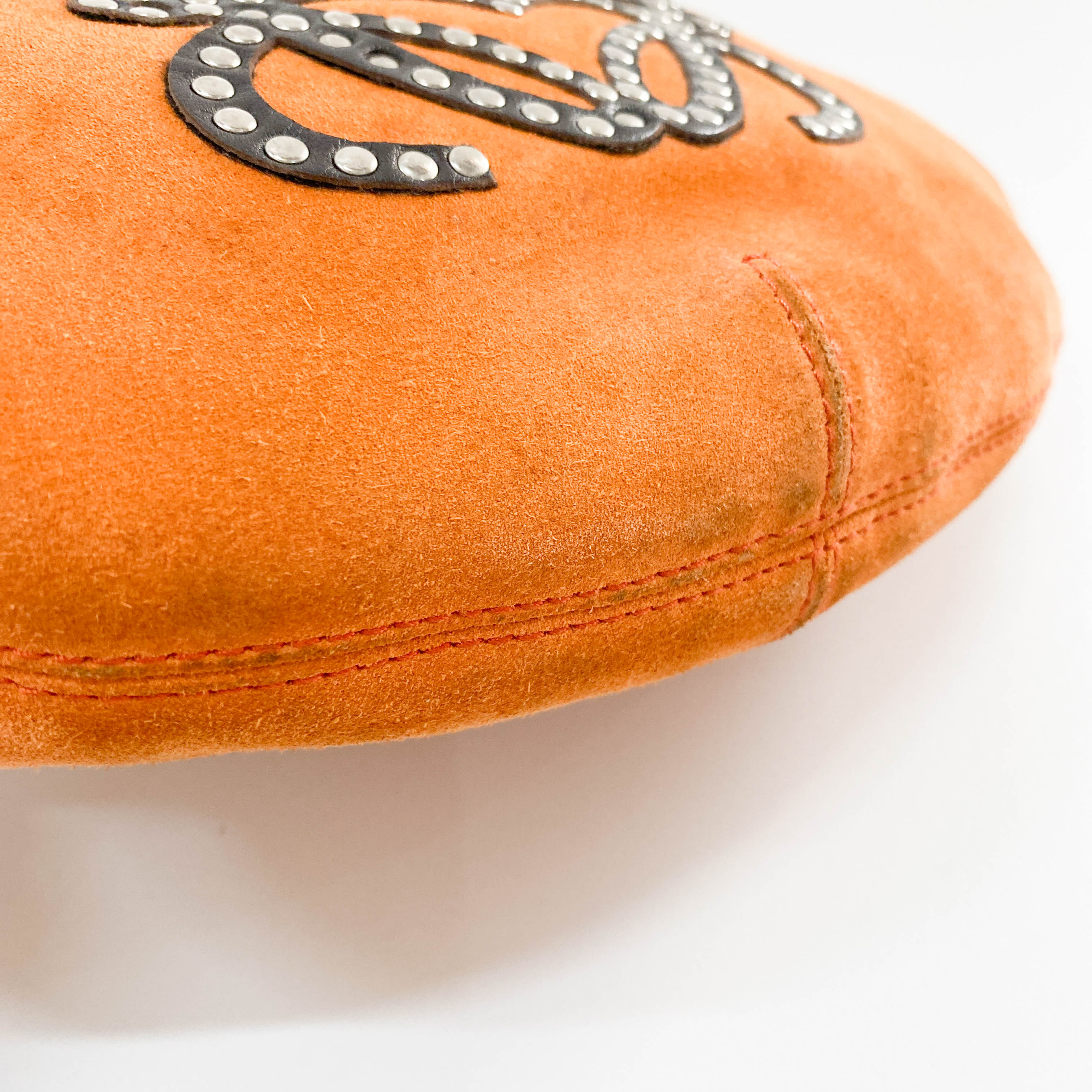 Anagram Orange Studded Suede Leather Handbag