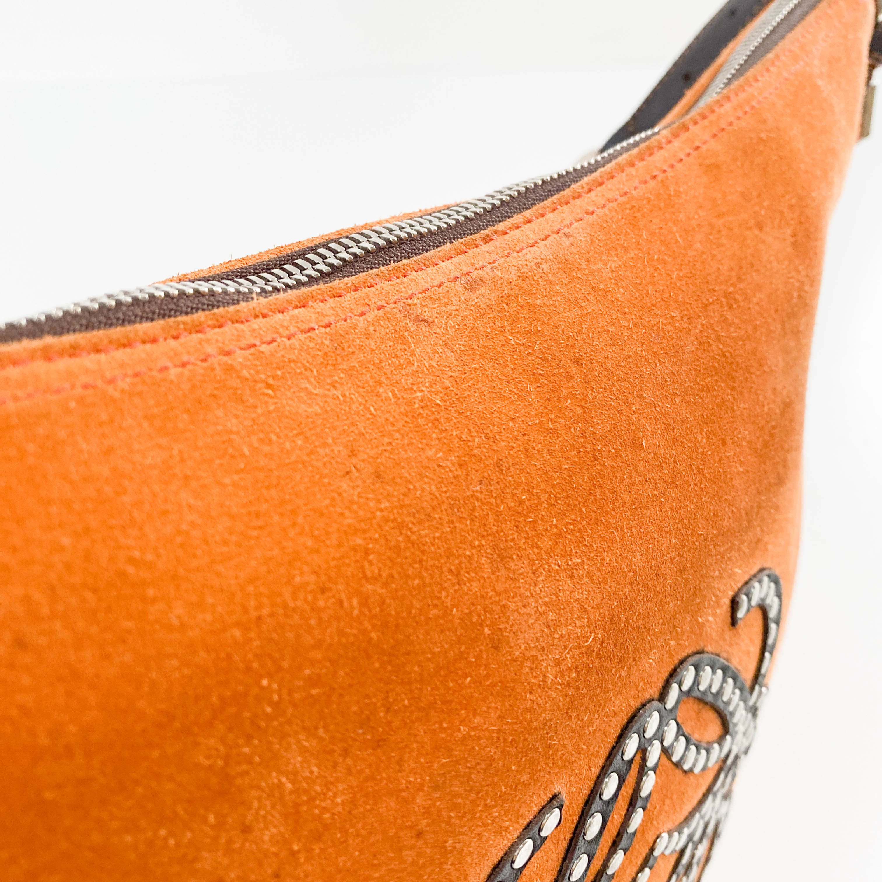 Anagram Orange Studded Suede Leather Handbag