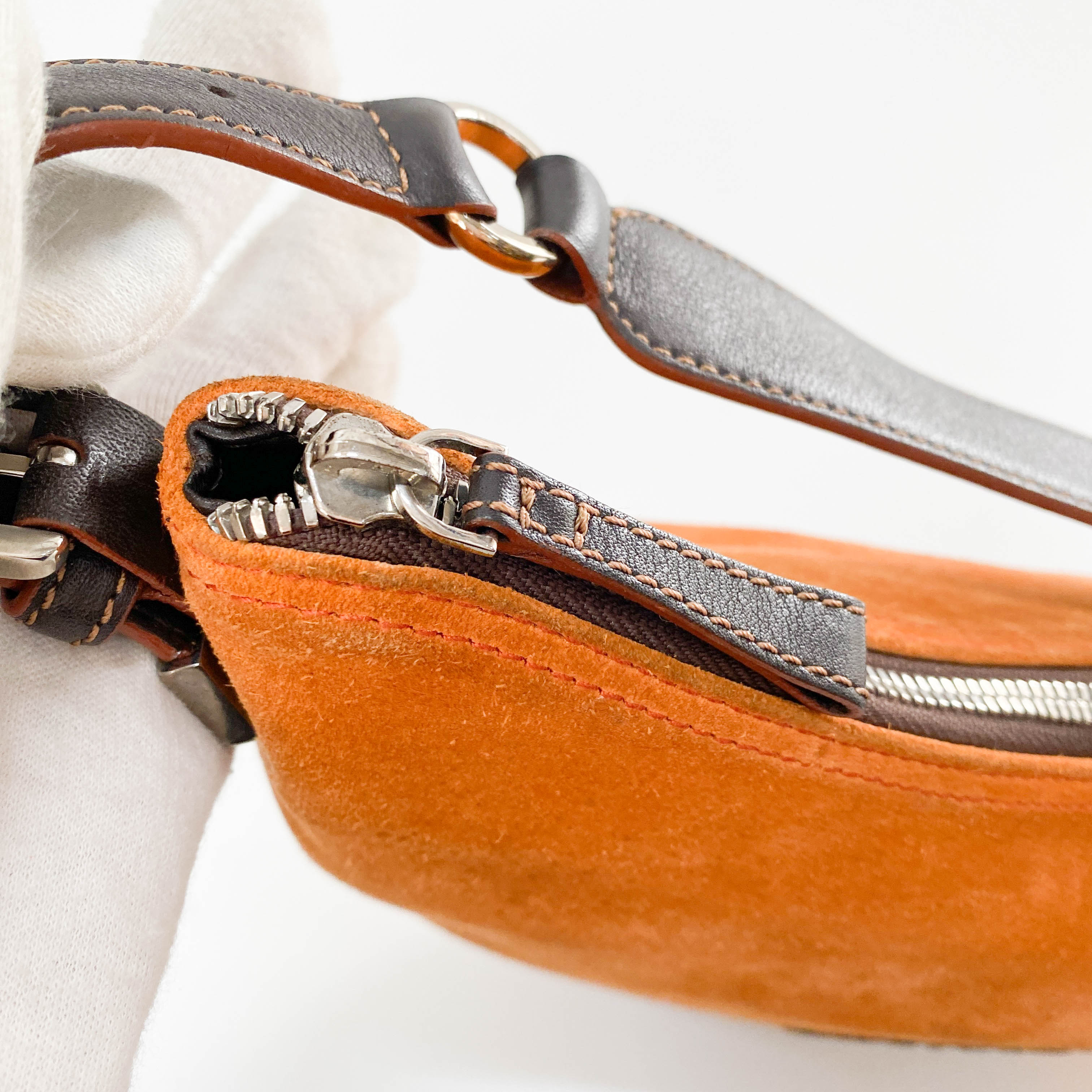 Anagram Orange Studded Suede Leather Handbag