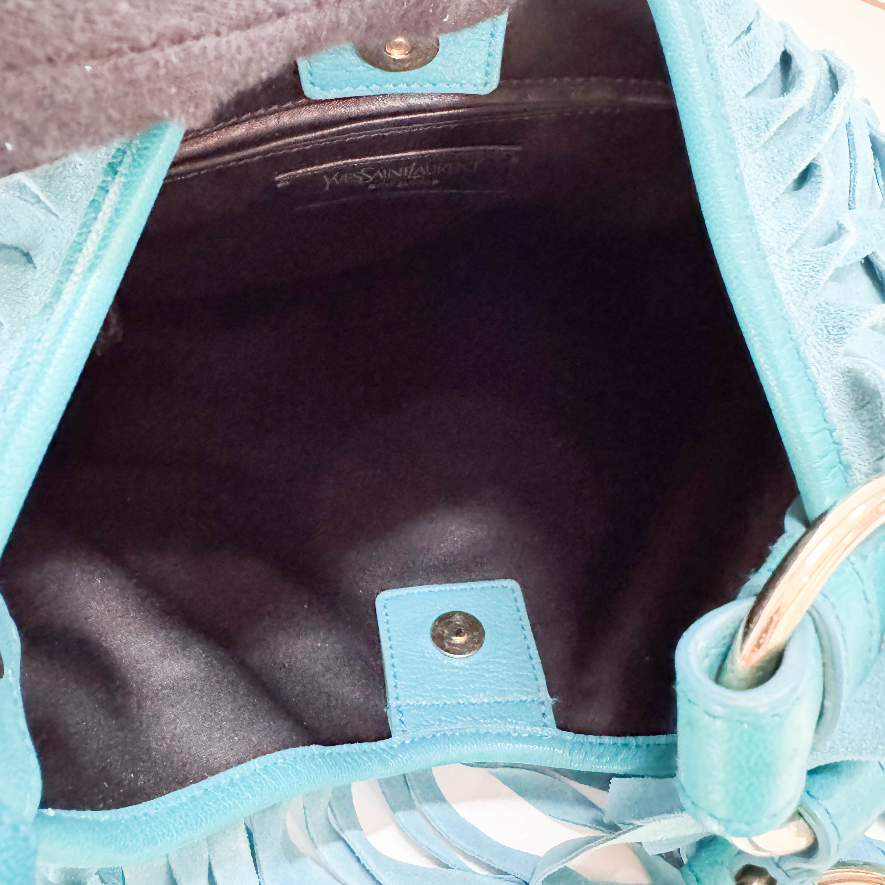 Rive Gauche Blue Fringe Leather Shoulder Bag